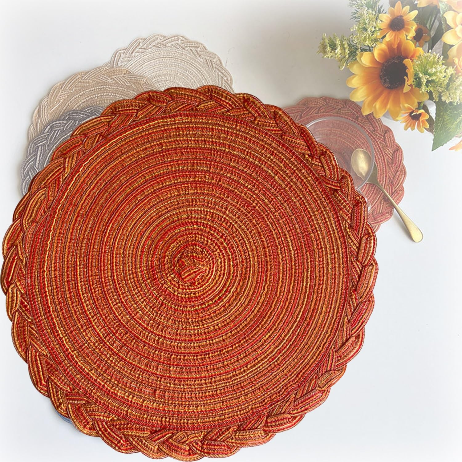 Tovagliette Americane Lavabili Rotonde Tavola Tovagliette 38 30 18 Cm Facile Pulire per Tavolo da Pranzo,Ristorante E Festa di Natale Set 10 Pezzi(Arancia,38cm/15in(6))