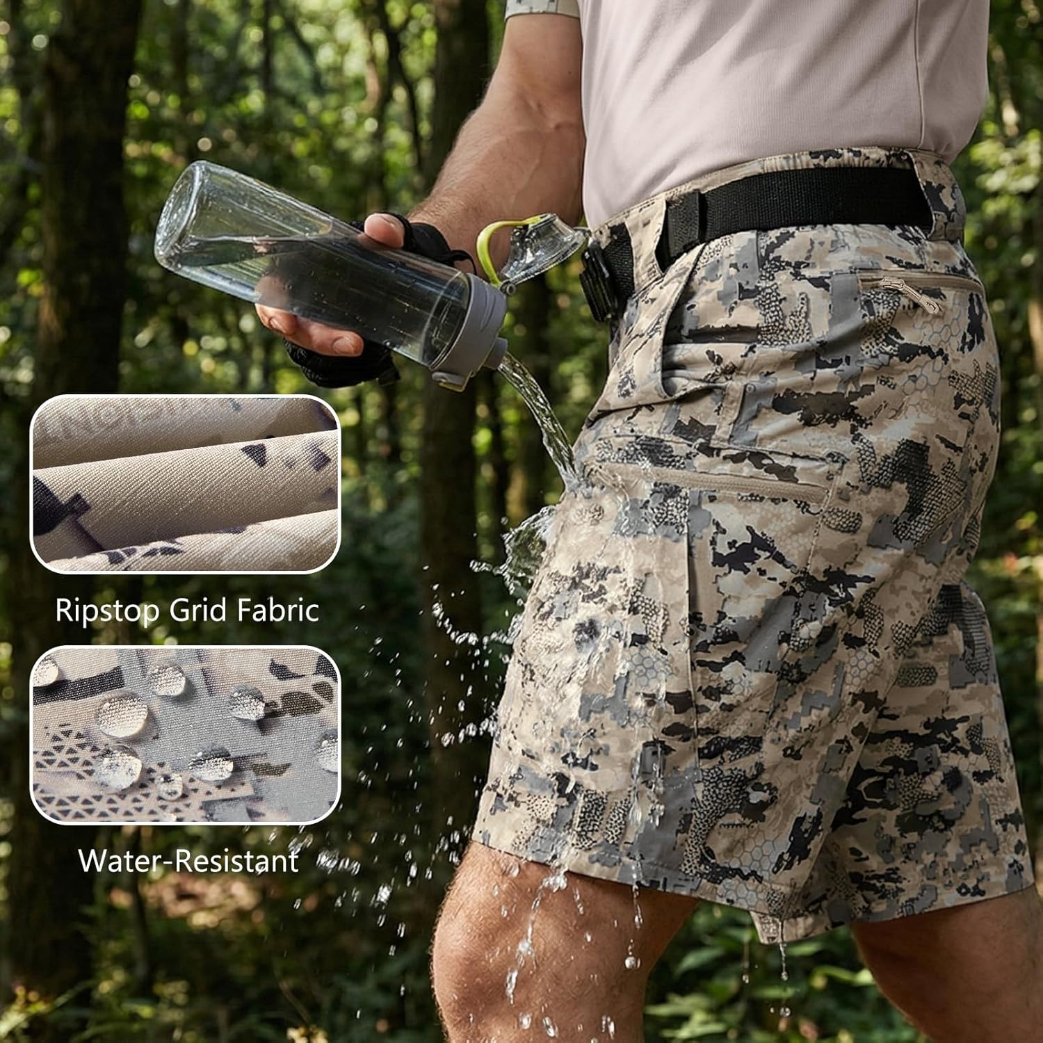 Men's Tactical Shorts 10.5" Ripstop Water Resistant Outdoor Cargo Shorts for Hiking Camping with 6 Pockets