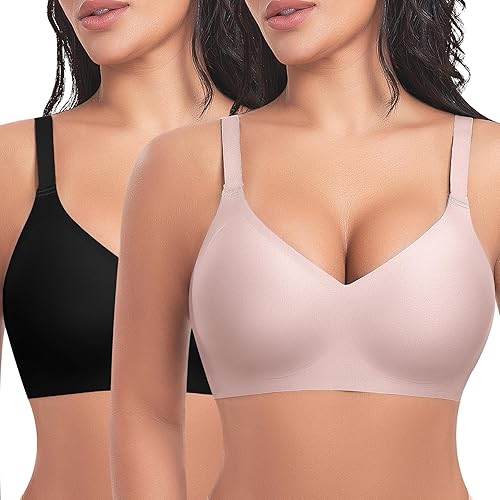 Ganado Bras for Women No Underwire Wireless Comfortable Push Up Bra Padded Full Coverage Everyday Bras (Black+Pink, 3X-Large)