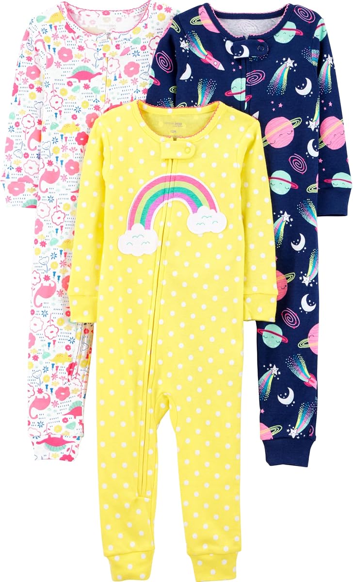 Simple Joys by Carter's Babys' Paquete de 3 pijamas de algodón sin pies y ajuste ceñido