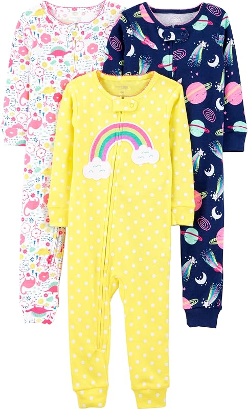 Simple Joys by Carter's Babys' Paquete de 3 pijamas de algodón sin pies y ajuste ceñido