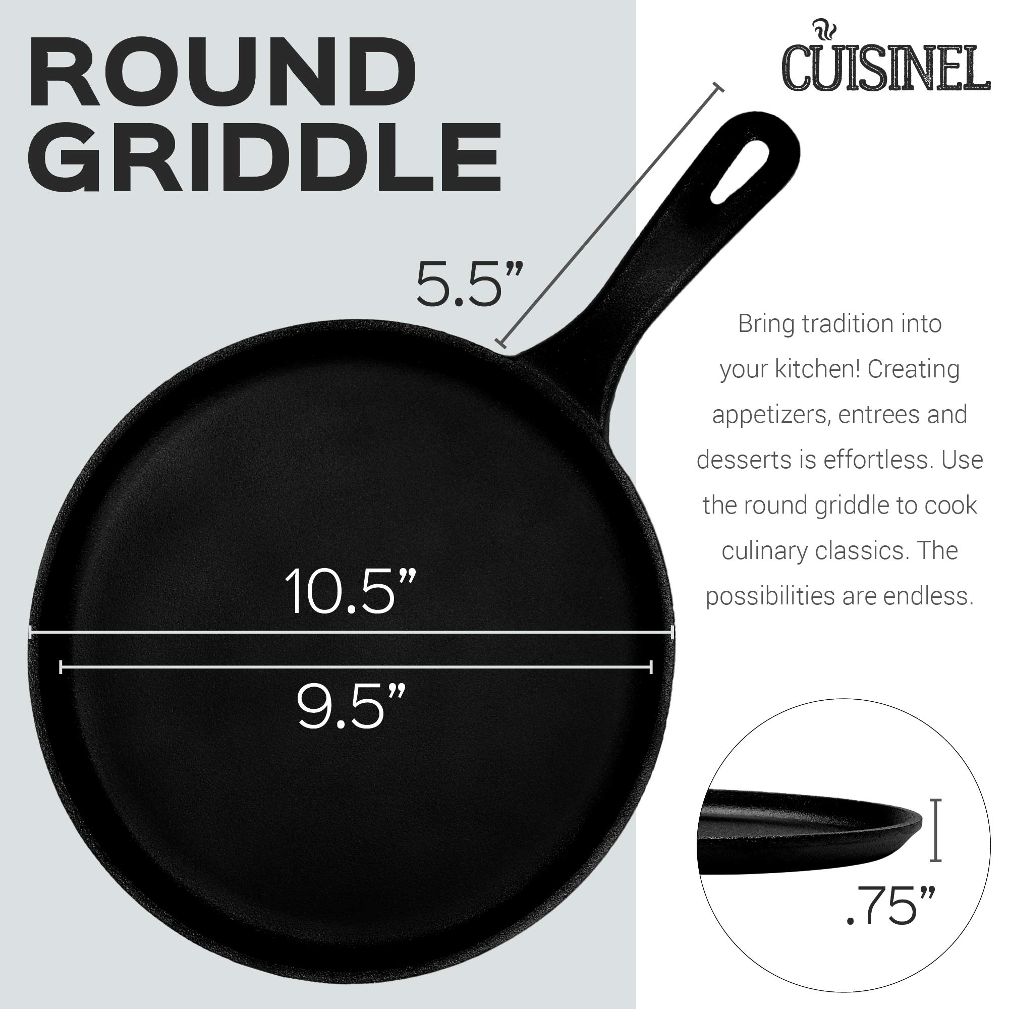 Buy Cast Iron Round Griddle 10.5”Inch Crepe Maker Pan + Silicone