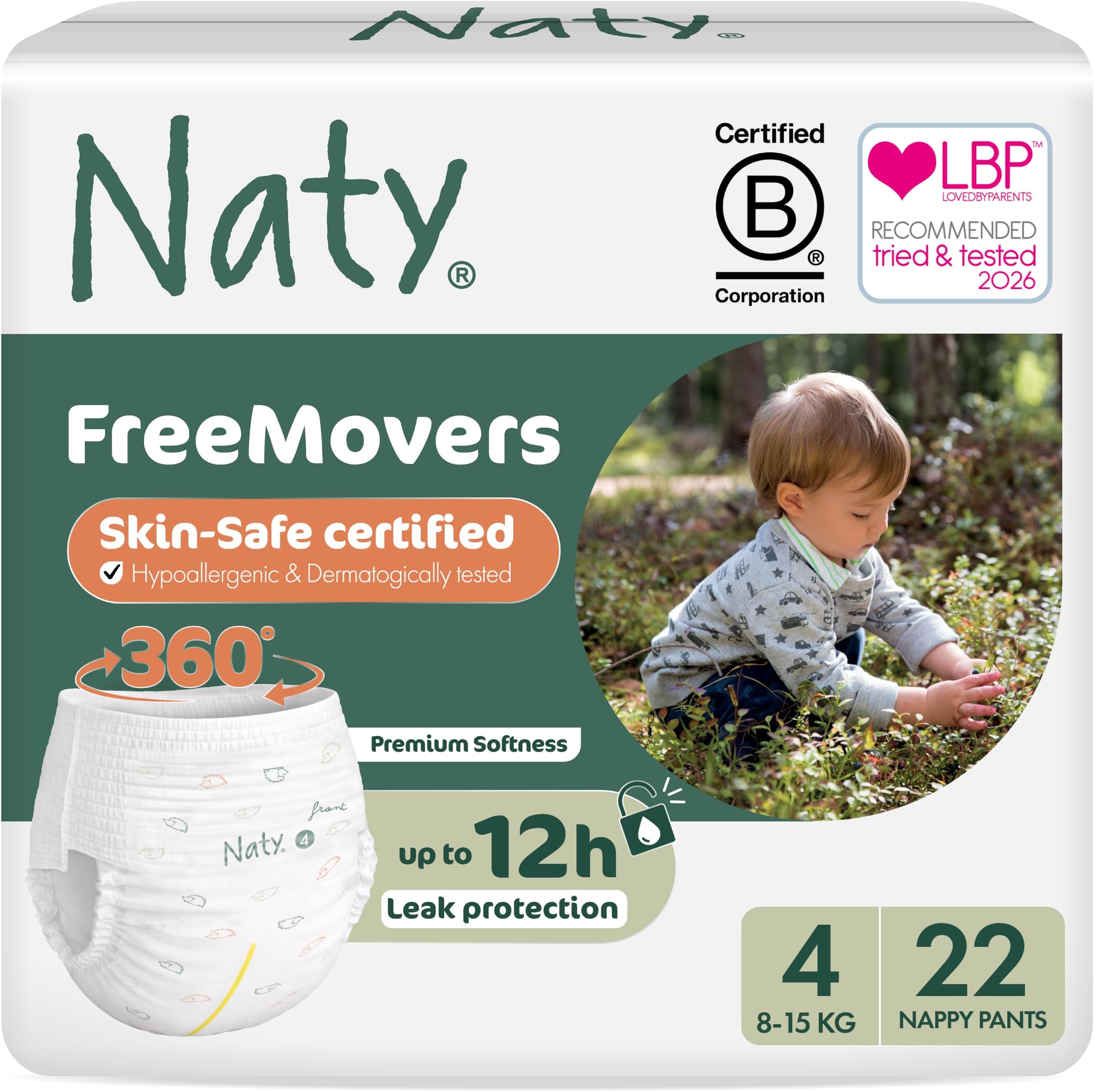FreeMovers Nappy Pants, Size 4, (8-15 kg), 22 Count | For Sensitive Skin, Hypoallergenic Potty Training Pants, Up to 12 Hours Leak Protection, Fragrance-Free, Stretchy comfort