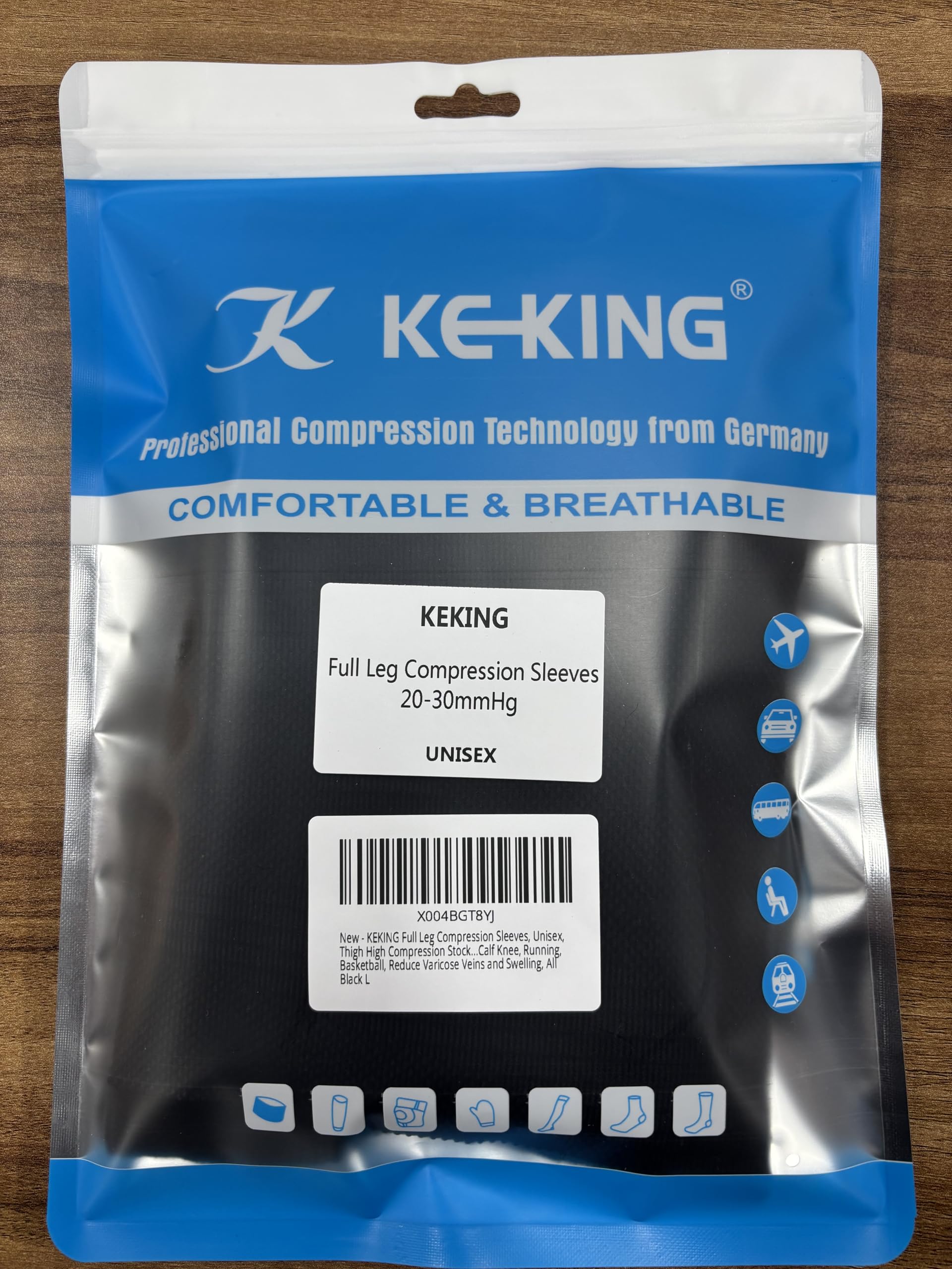 KEKING Mangas de compresión de pierna completa, unisex, medias de compresión hasta el muslo, 20-30 mmHg, soporte graduado para muslo, pantorrilla y rodilla