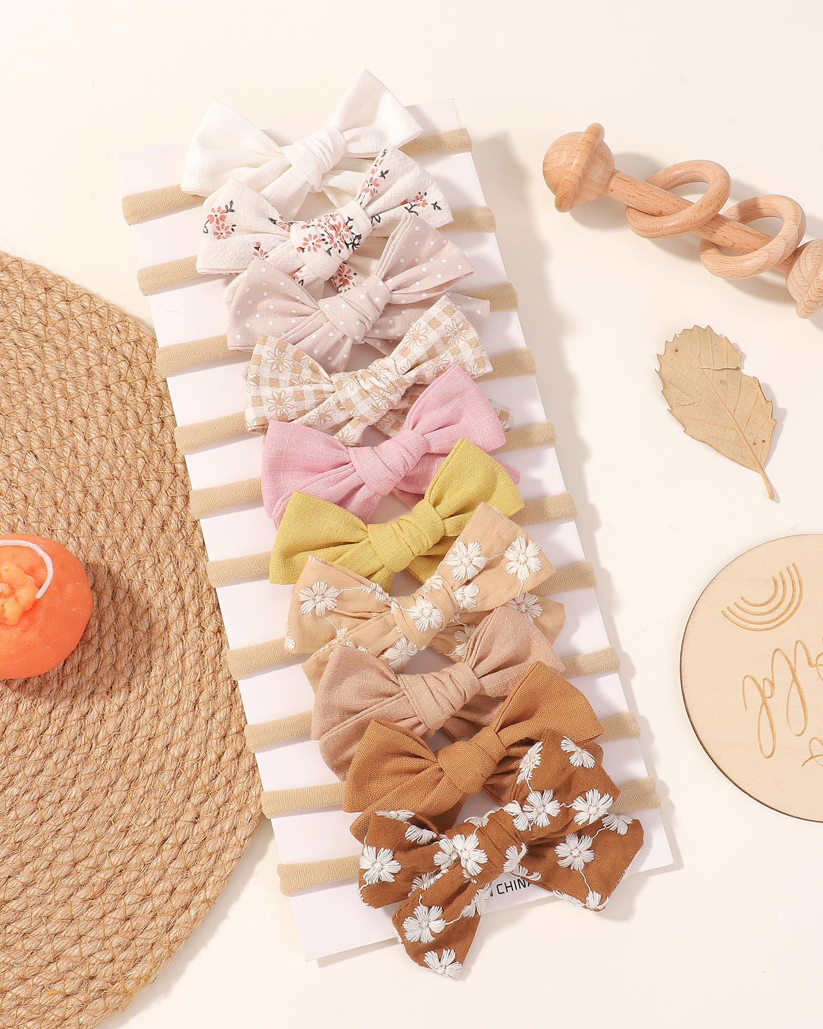 10pcs Bébé fille bandeau cheveux arc nylon Lin Hair Band accessoires de cheveux faits à la main pour nouveau - né bambin petite fille et enfant 3,5 pouces