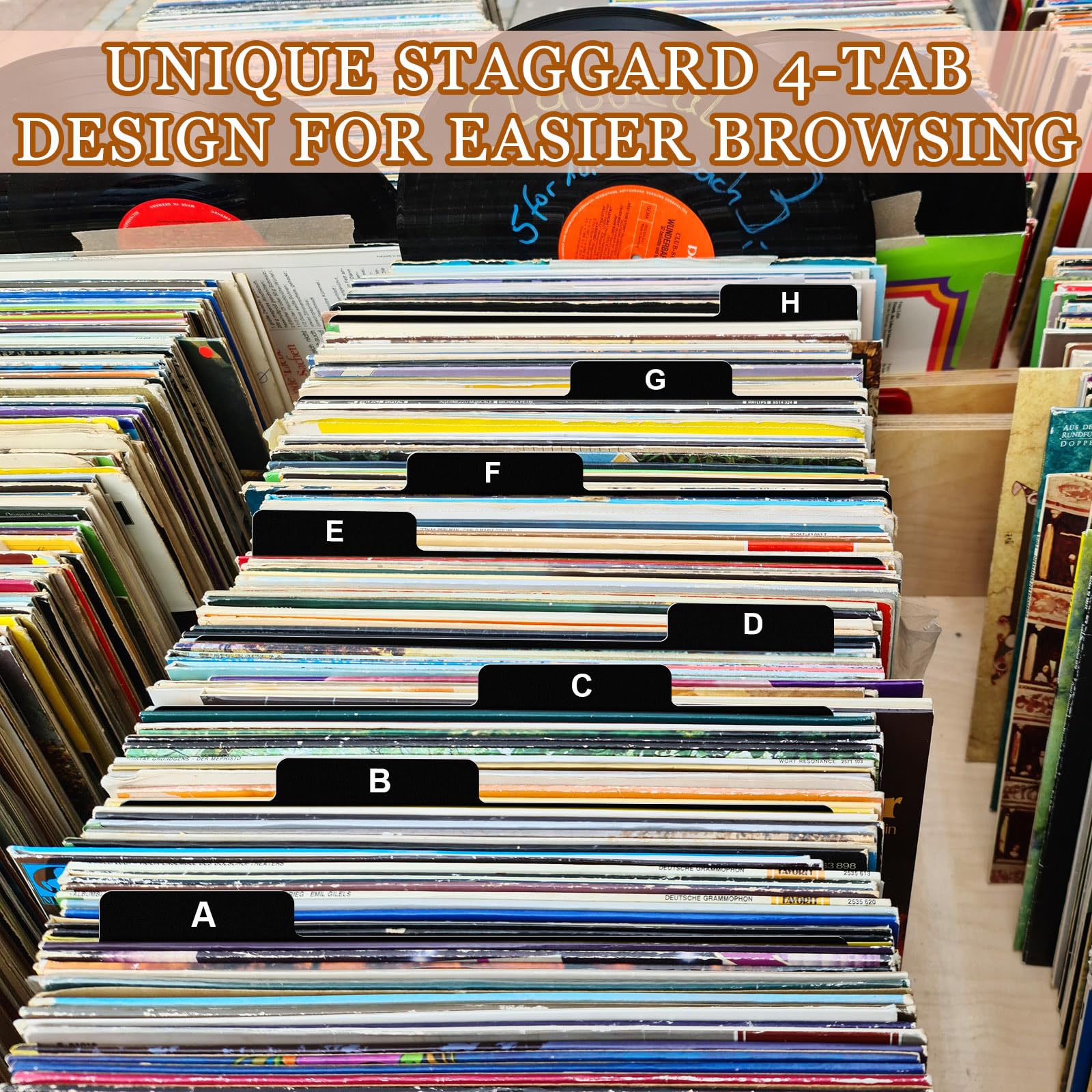 Marspark 26 divisores de álbumes de vinilo A-Z, divisor de discos de DVD, CD, alfabeto, organizador de discos con pestaña alfabética, soporte de almacenamiento para álbum de colección LP de vinilo