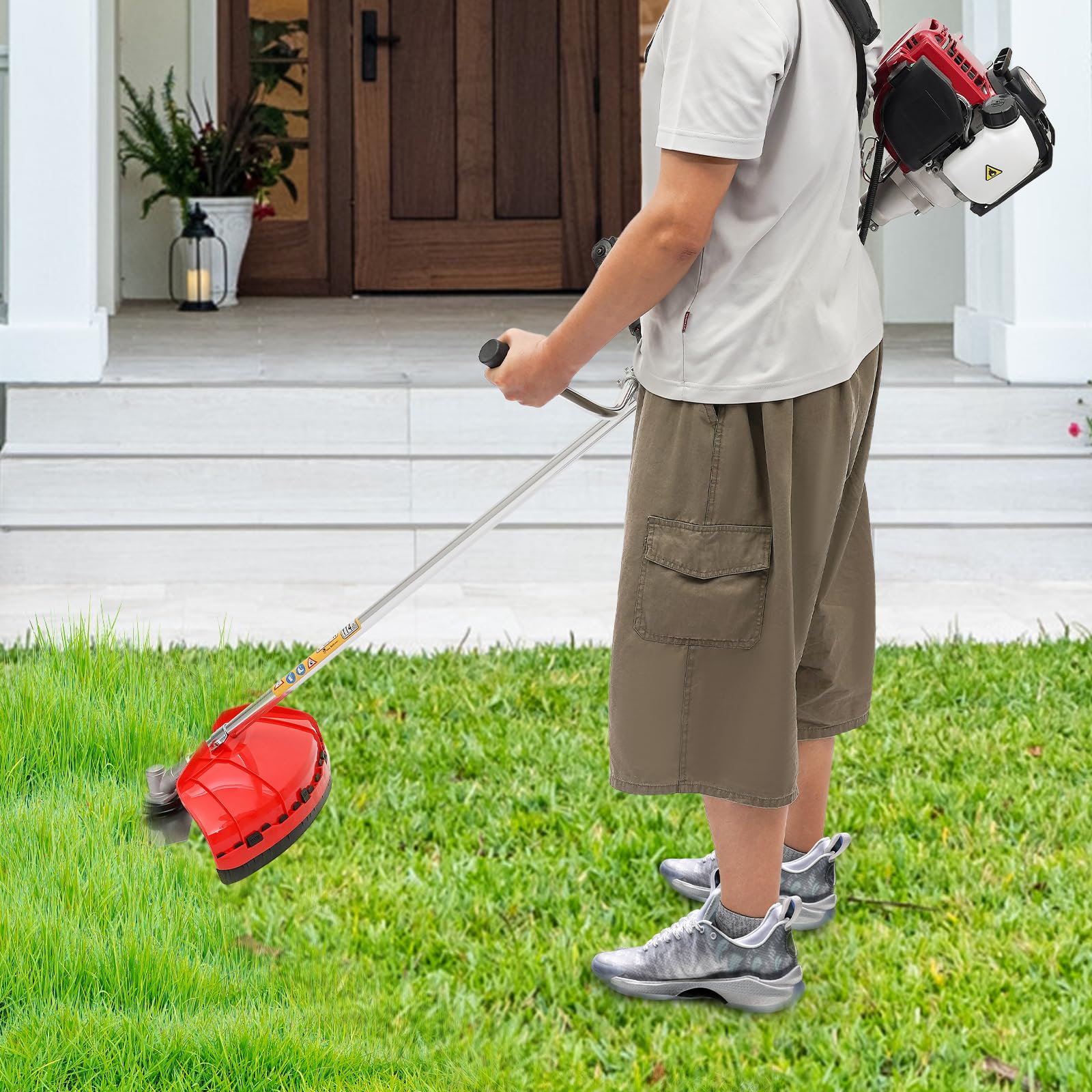 JAYGOVAN 4-Stroke Gas Powered Brush Cutter String Trimmer&Edger 2 in 1 Garden Multi Tool Weed Wacker for Yard Trimming, Park Landscaping, Home Lawn Trimming, Garden Landscaping