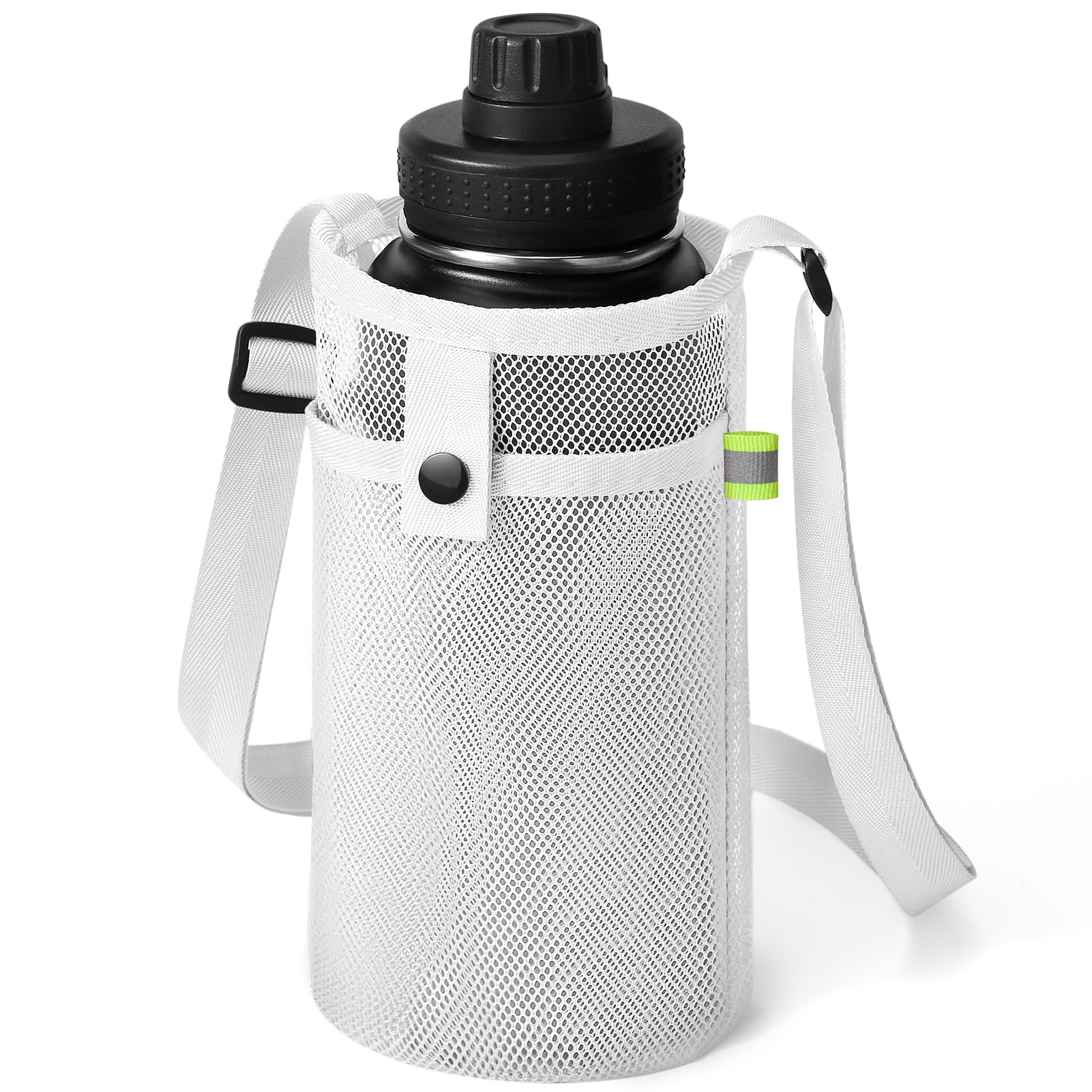 BINSUNS Large Water Bottle Holder with Strap, Mesh Water Bottle Sling Carrier Bag Shoulder Crossbody Strap and Pocket - Traveling Essentials for Beach Walking Sports Hiking Camping (White) — image 1