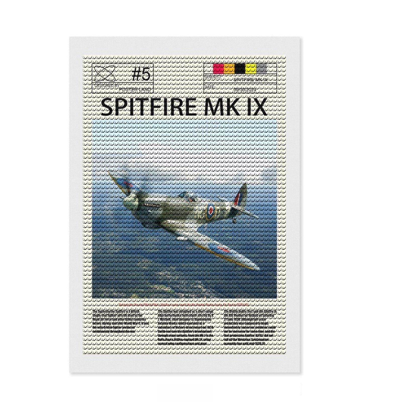 Junmoney Spitfire MK Aircraft Round Drill Diamond Painting 8"x12", Gift Idea, for Craft Lovers, Easy Handmade Project, Farmhouse Decor