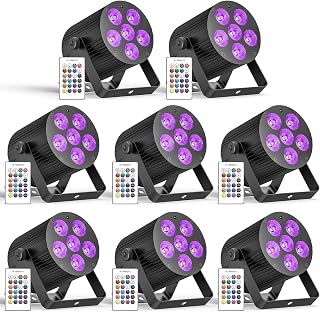 Rechargeable Stage Lights, 60W LED RGBWA+UV Battery Powered Par Can Lights with 5500mAh, Remote DMX Sound Activated Uplights for Events, Party, Wedding, Concert, Dance - 8Pcs