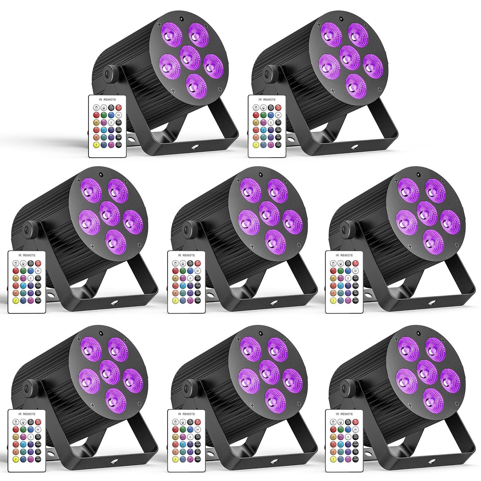 8pcs 60W Akku LED Par Strahler Wiederaufladbar, RGBWA+UV 6 LED Bühnenlicht mit Fernbedienung DMX512 Partylicht für DJ Disco Live Hochzeit Indoor Outdoor Ausstellungshalle