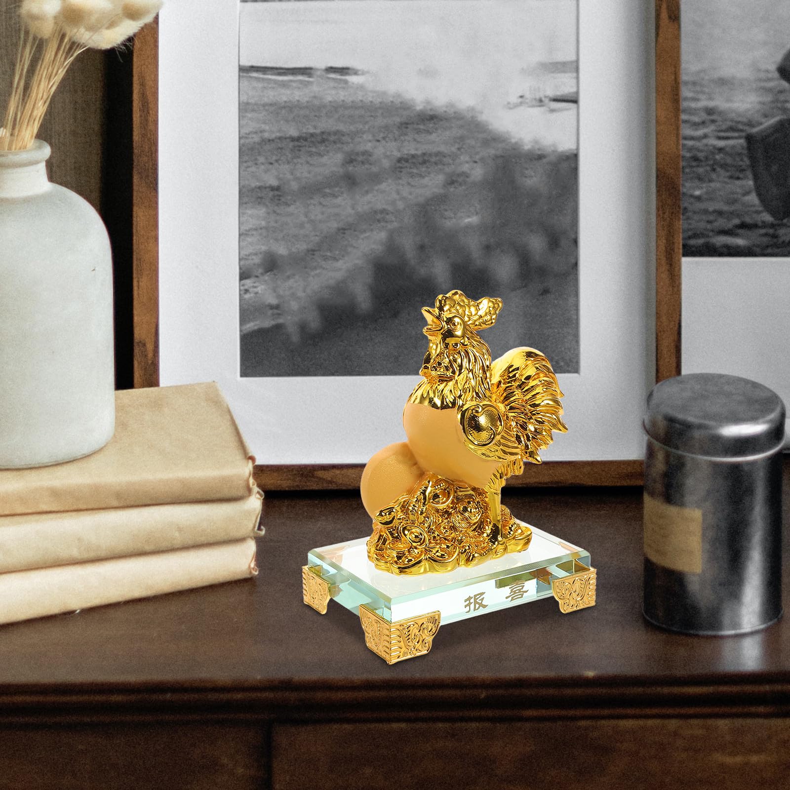 Resin Huhn Skulptur Chinesisches Tierkreiszeichen Hahn Figur Langlebige Handwerkskunst Desktop Dekoration Büro Auto Schmuck Feng Shui Glücksbringer