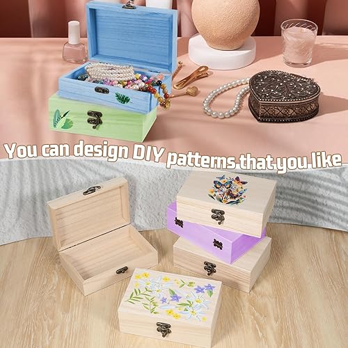 Miniatura 3 de Paquete de 8 cajas de madera sin terminar de 6 x 4 x 2 pulgadas, cajas de joyería de almacenamiento para manualidades, caja pequeña de recuerdo para