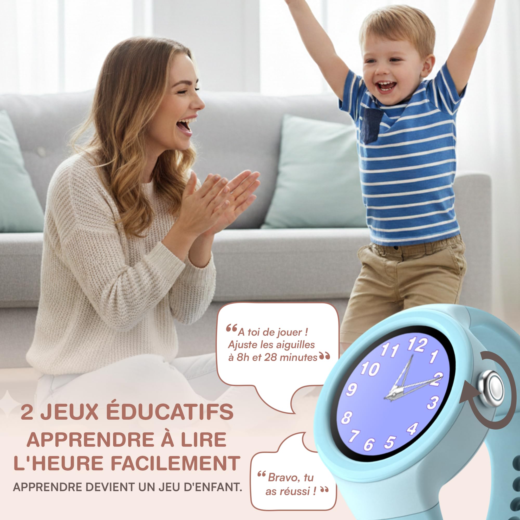 Montre Enfant Fille ou Garcon, Montre educative, Montre Parlante – Apprendre l’Heure Facilement – Jeux éducatifs – Alarmes routines – Keylearn Watch