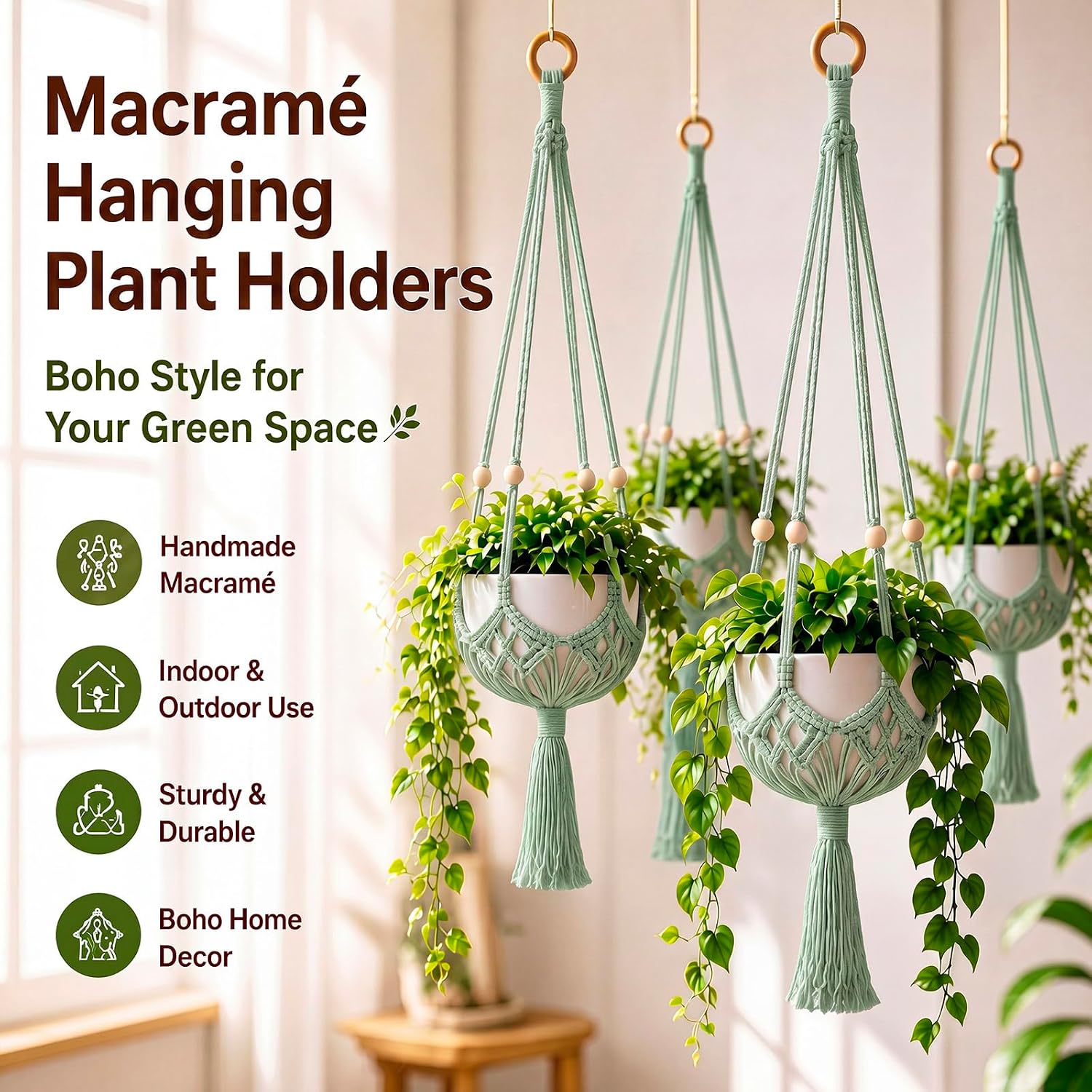 Shappy 1 Pack Boho Macrame Plant Hanger for Indoor image 5