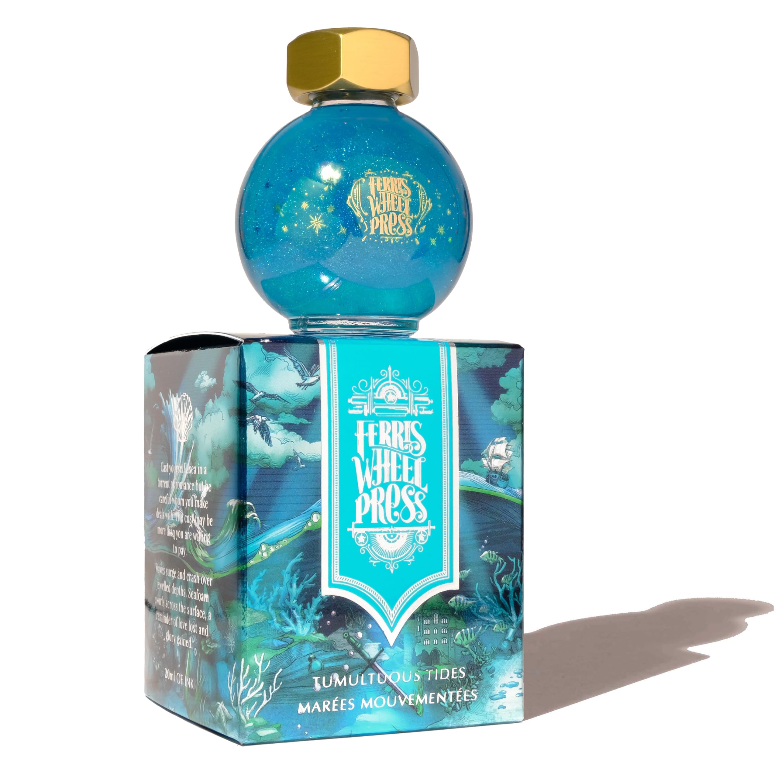 Ferris Wheel Press Fountain Pen Ink | FerriTales Collection |Tumultuous Tides Teal with Silver Shimmer and Black Sheen|20ml