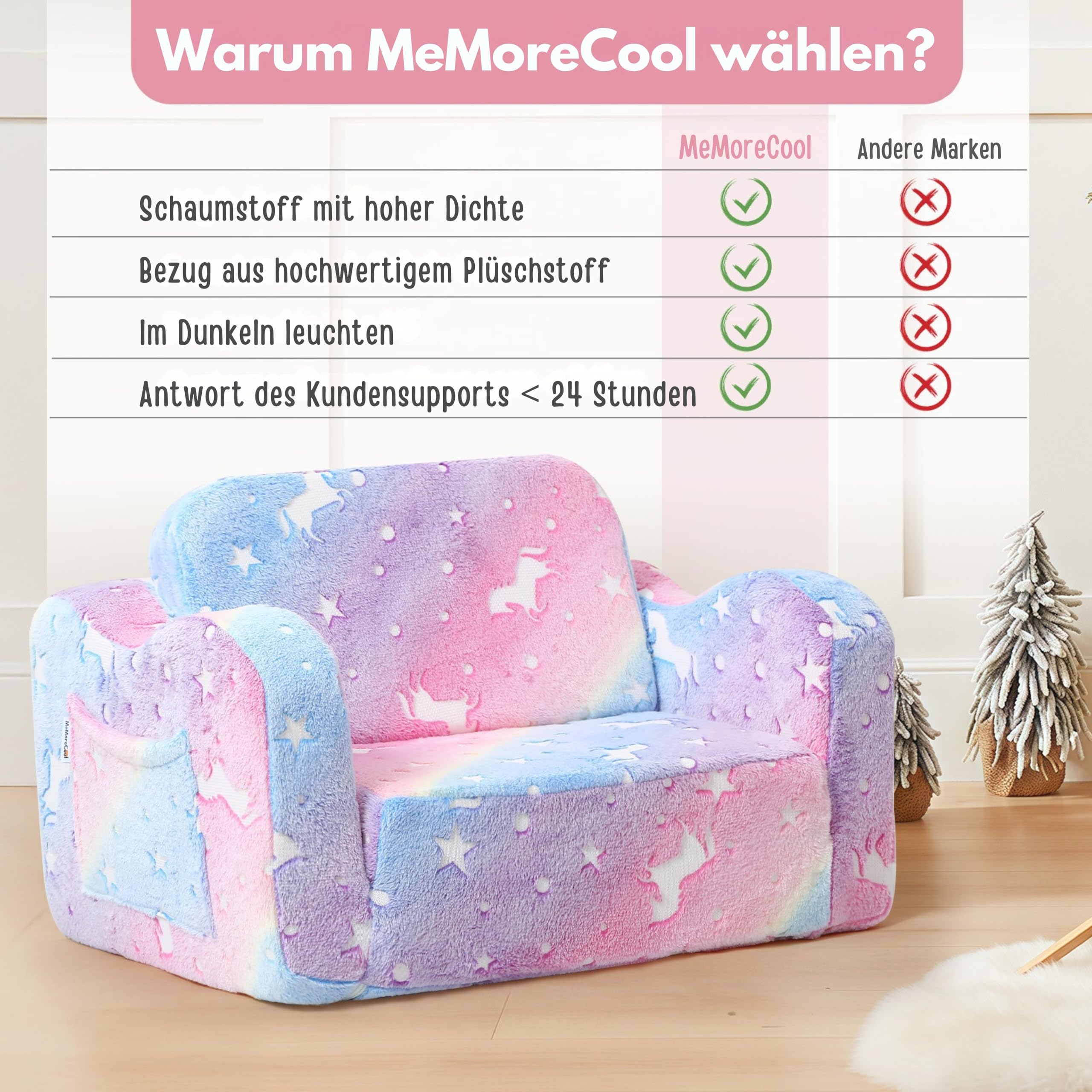 MeMoreCool Sofa dziecięca rozkładana, 2 w 1, sofa do spania dla małych dzieci, fotel dziecięcy z funkcją spania, mini kanapa do przytulnego kącika do pokoju dziecięcego, sofa do zabawy dla dziewcząt i