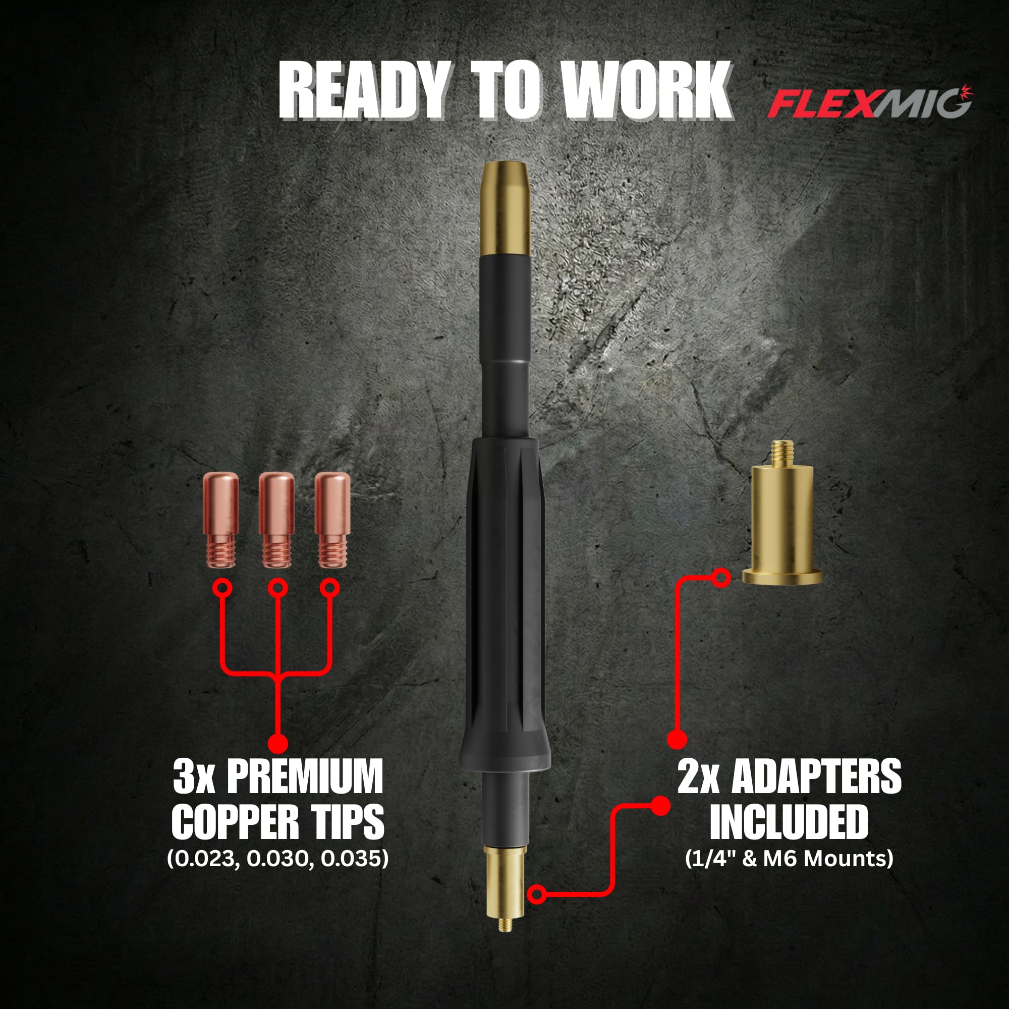 ROBTOOLS Flexmig360 - Extensión MIG flexible patentada original - Extensión flexible de pistola MIG de 10 pulgadas para espacios reducidos - Ajuste universal para núcleo de gas y flujo - Grado