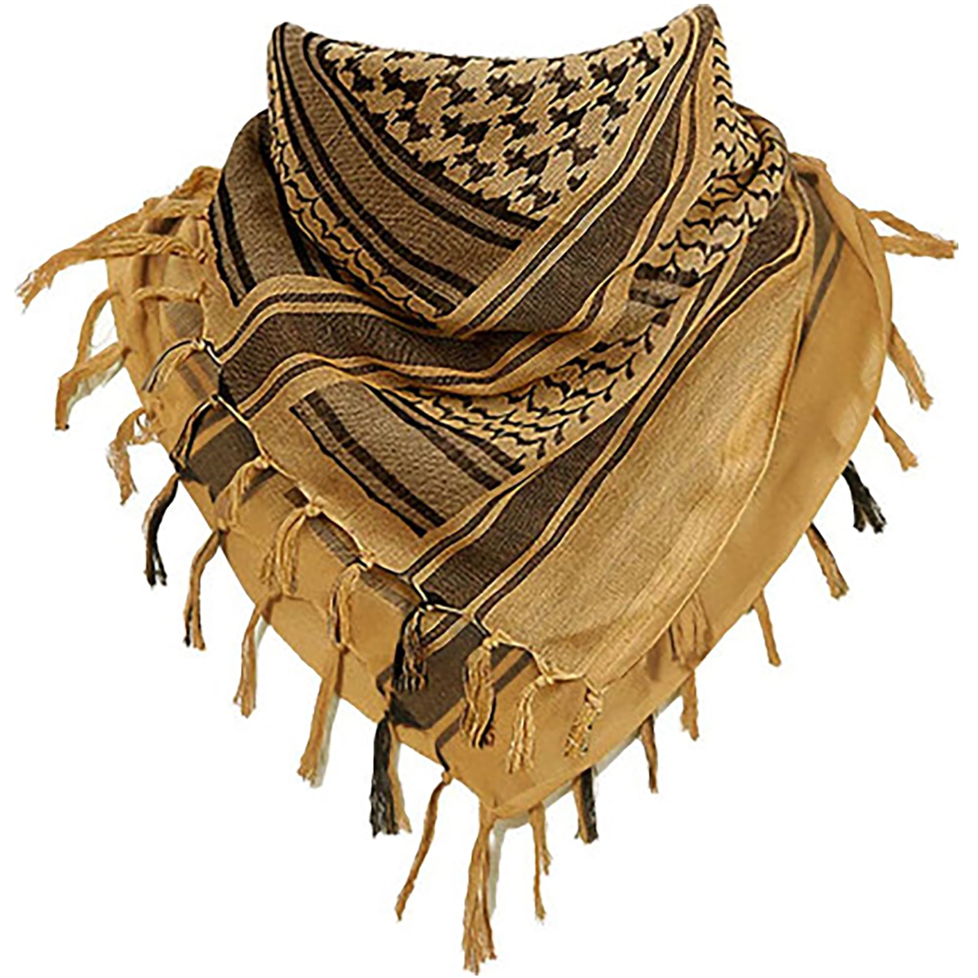 Cotton Shemagh Tactical Desert Keffiyeh Scarf Arab Sun Hat Wrap Soft SAS Army Military Heack Neck Mask Scarf (Sand Black)