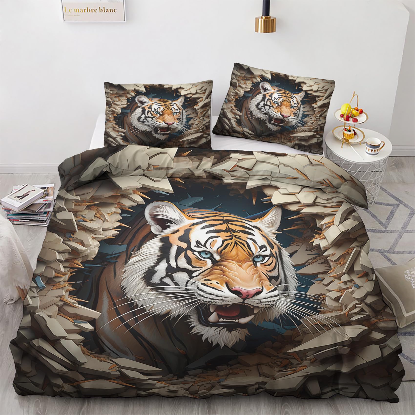 Nogawa Multicolor Tiger Bedding Sets King Size - Wildlife Duvet Cover King Size, Reversible Quilt Cover & 2 Pillowcases With Zip And Ties, Soft And Breathable Brushed Microfibre Bed Set