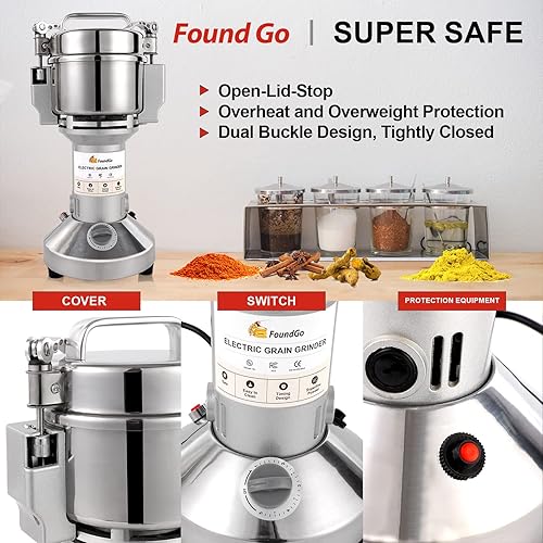 Miniatura 6 de FoundGo Molinillo eléctrico de grano de 106 onzas  1058oz molinillo de grano comercial de acero inoxidable máquina de molienda de polvo de 25000 rpm