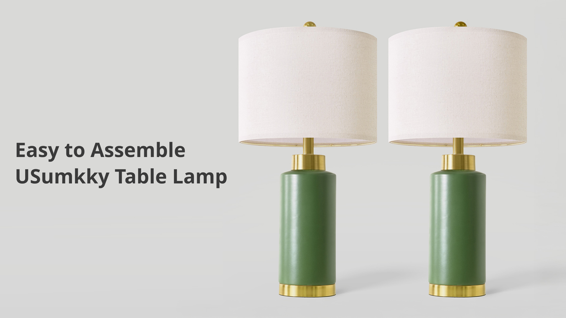 Image of USumkky 25 inch Green Ceramic Table Lamp Set of 2, Modern Mid-Century Bedside Nightstand Lamps for Bedroom Living Room, Linen Shade & Gold Metal Base, Rotary Switch E26 (Bulbs Excluded)