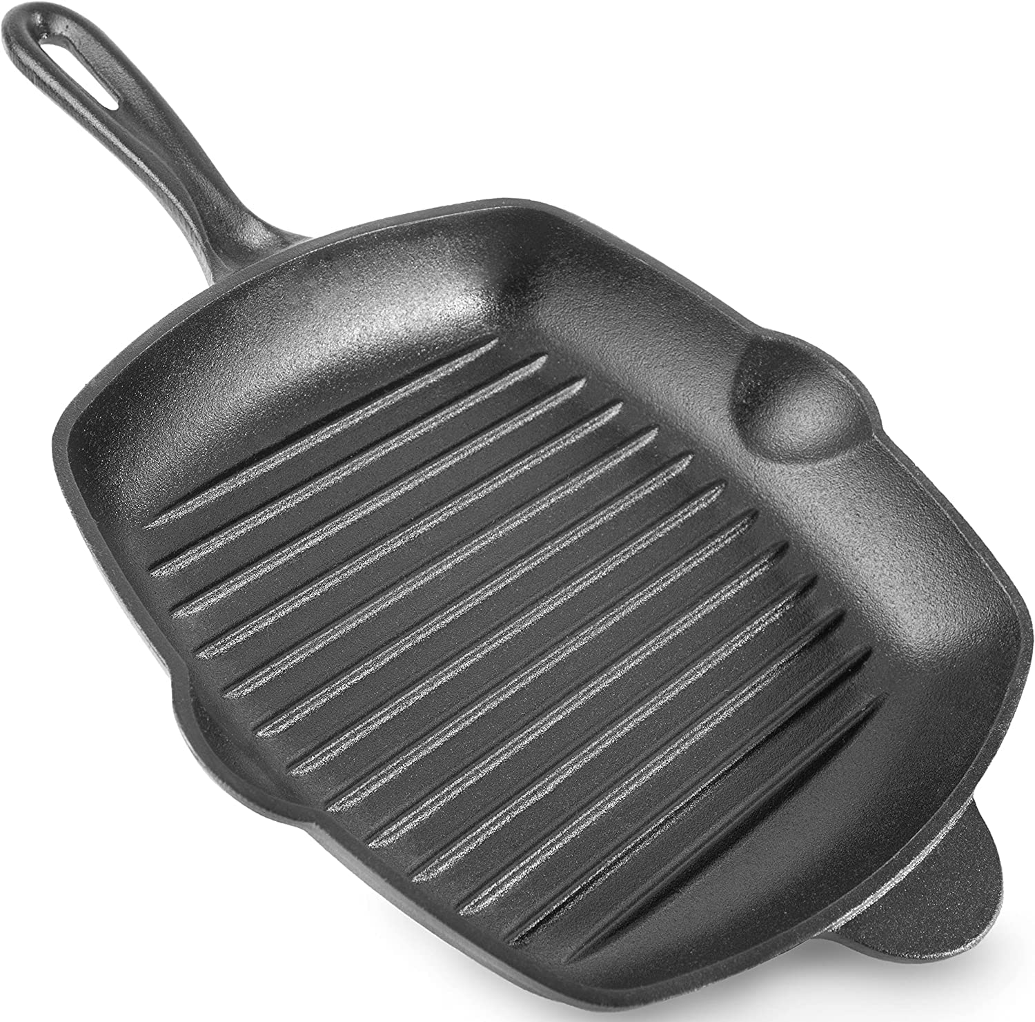 Premify Cast Iron Grill Pan With Assist Handle,10.5 Inch,Pre-Seasoned Cast Iron Black