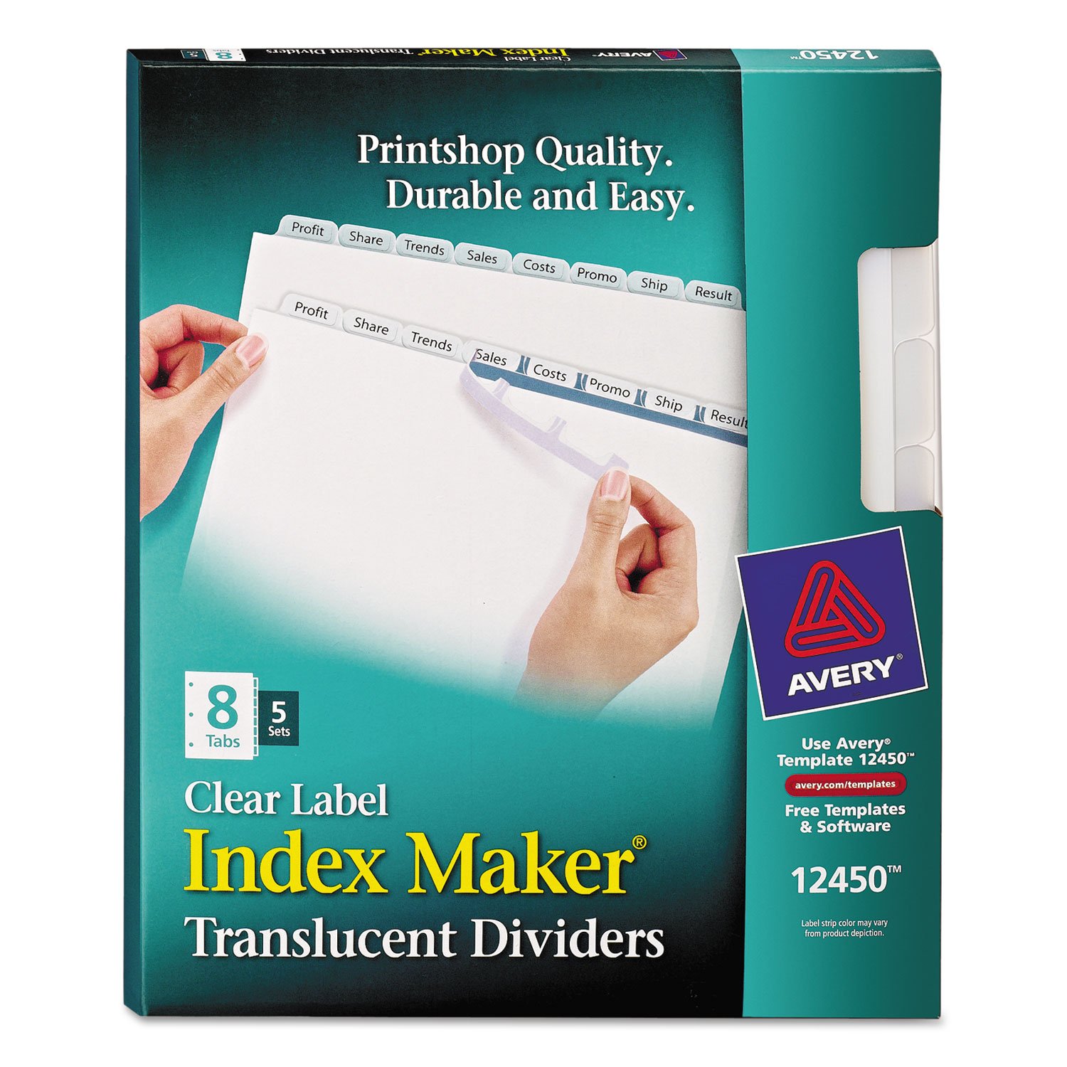 Avery 12450 Index Maker Translucent Dividers, 8-Tabs/Clear, Letter, 5 Sets/PK