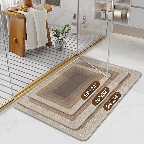 Miniatura 2 de Tapete de baño antideslizante, de secado rápido, súper absorbente, lavable, parte trasera de goma, ultra delgado, para debajo de la puerta, color