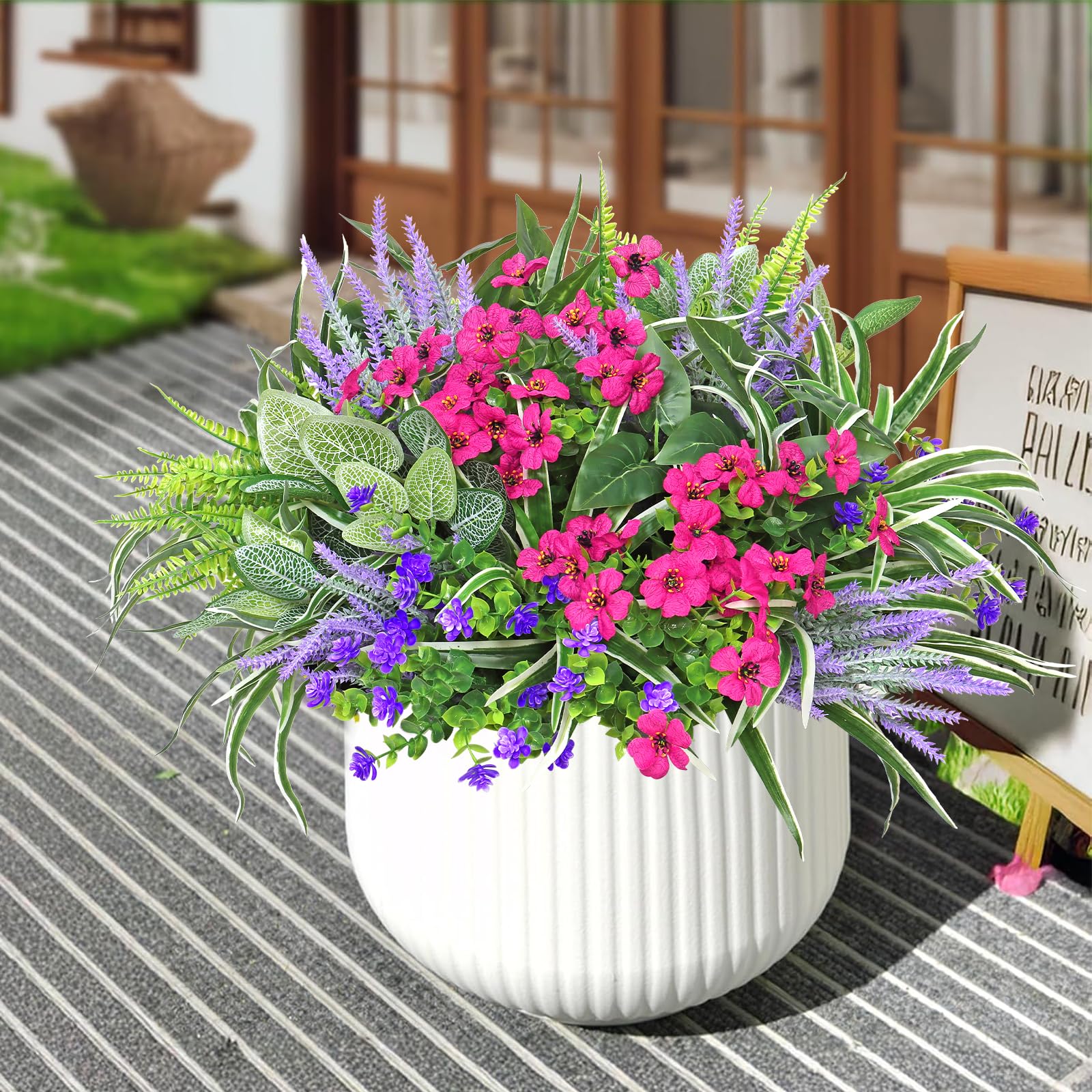 Piante Finte da Esterno 20 Fasci Fiori e Pianta Artificiale Cespuglio Finto da Esterno Arbusti Verdi Resistenti Ai Raggi UV Lavanda Finta Per Decorazioni Casa Soggiorno Balcone Vaso Giardino