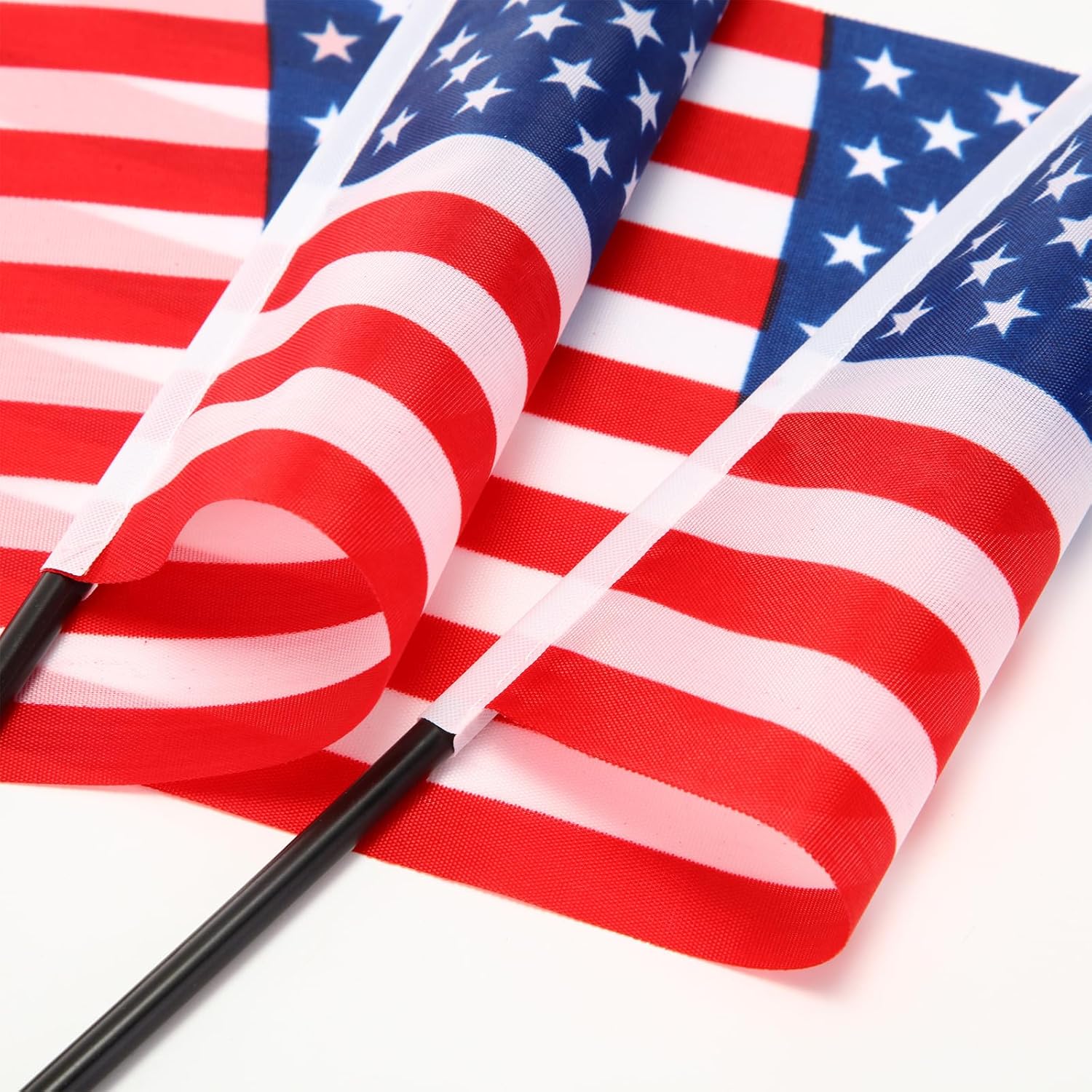 Hahafelt 24 Pcs American Desk Flag Set Small USA Flags for Table with 13" Black Pole, Black Base and Spear Top, American Flag for Home Office Party Festival Celebrations Decor