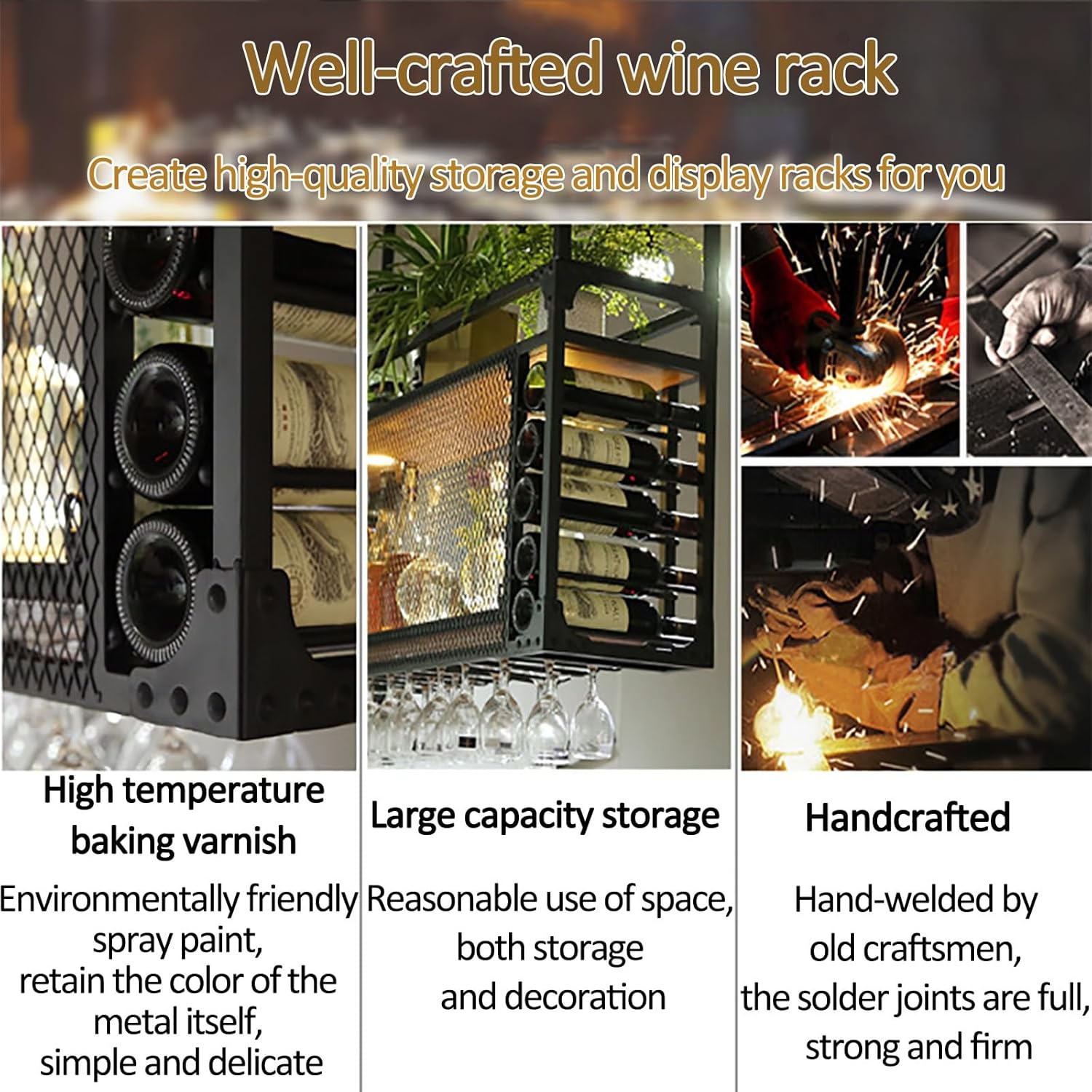 Hanging Wine Rack with Glass Holder and Shelf, 2,Layer Industrial Hanging Wine Glass Rack Ceiling, Iron Bottle Holder Wine Shelf,White,120x30cm Chaser of Light