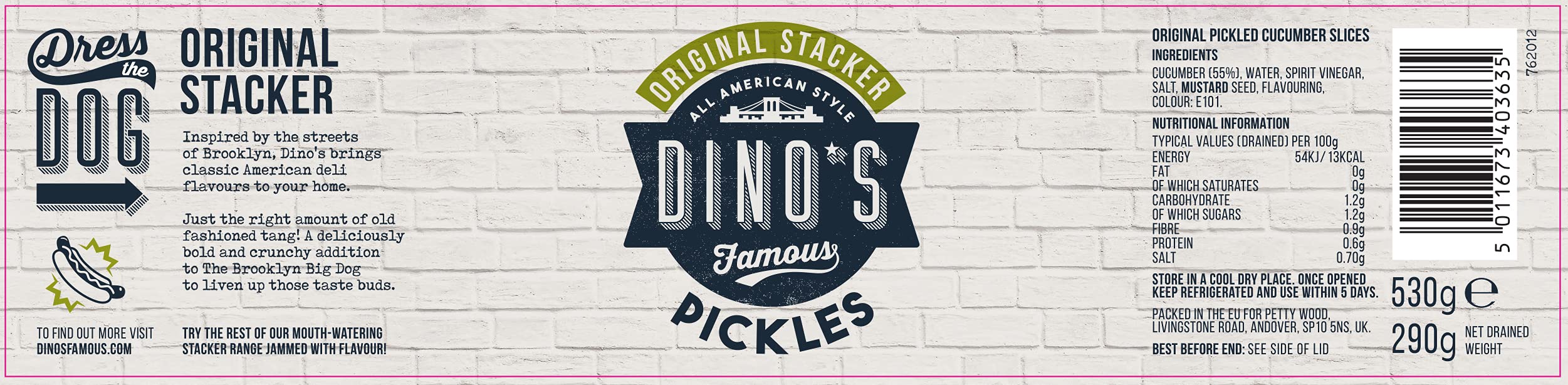 Dino's Famous Hot Dogs Original Stacker Cornichons 530 g
