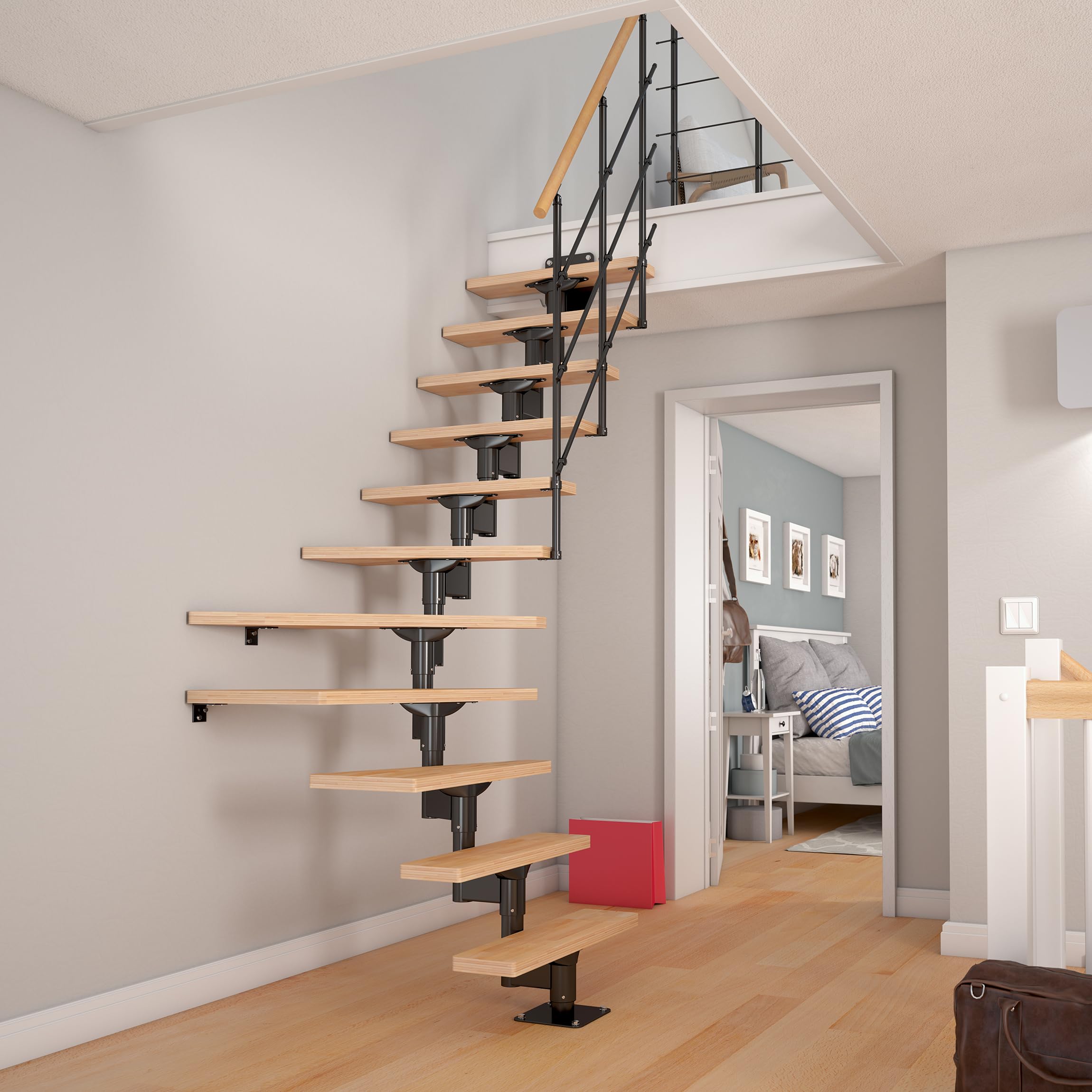 DOLLE Elegante Raumspartreppe in modernem Design, edlem Schwarz und Stufen aus Buche Multipex