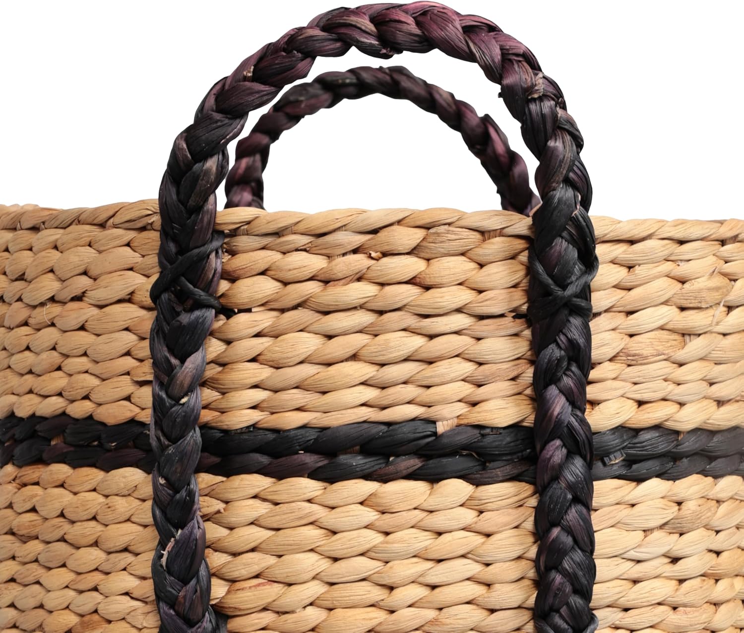 happimess Willow 3-Piece Nesting Hyacinth Baskets 19", Natural/Black | Handwoven, Rustic Cottage Stripe, Integrated Side Handles, Decorative Storage Containers, Living Room, Bedroom