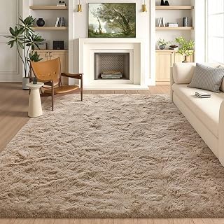 Bedroom Rugs Fluffy Neutral 4x6 Beige Area Rug, Modern Plush Non-Slip So...
