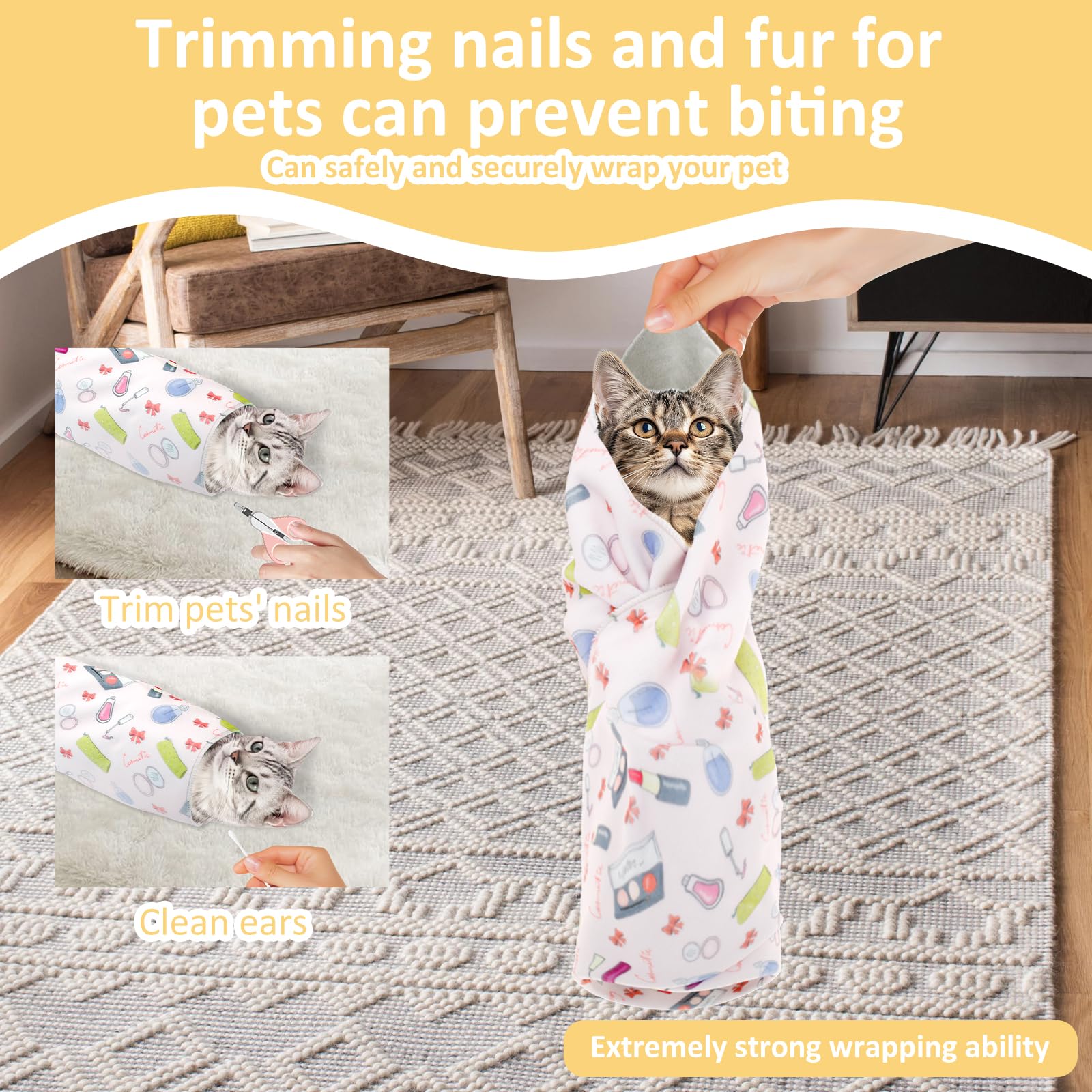 Hnvdkln 3 PCS Replaceable Cat Grooming Wrap Self Adherent Cloth Cat Wrap Scratch Resistant Cat Restraint Wrap Multifunctional Pet Tool for Nail Clipping Ear Cleaning Teeth Brushing