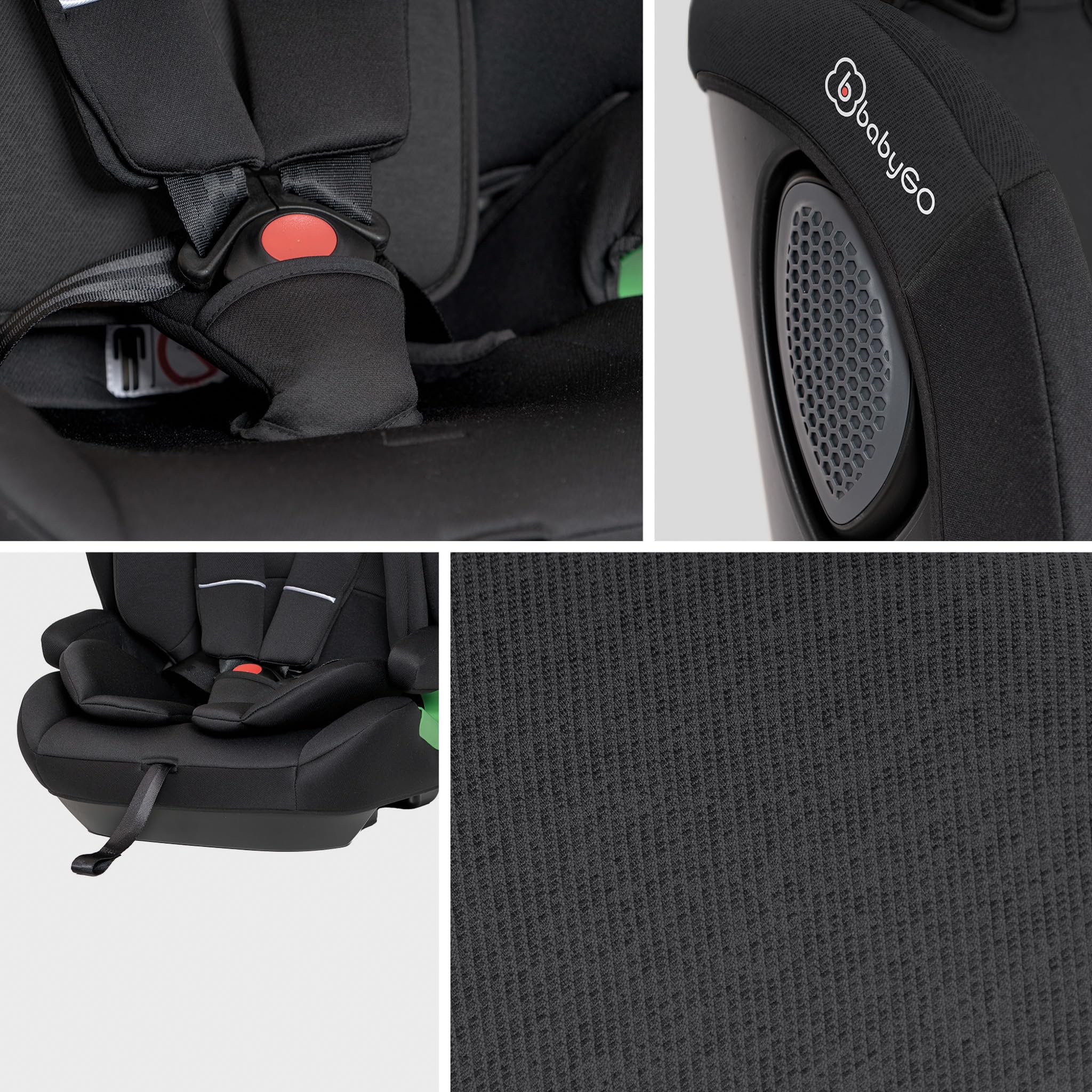 babyGO Lumo Kindersitz nach neuer I-Size Norm - Kindersitz/Autositz für Kinder (76-150 cm) Schwarz