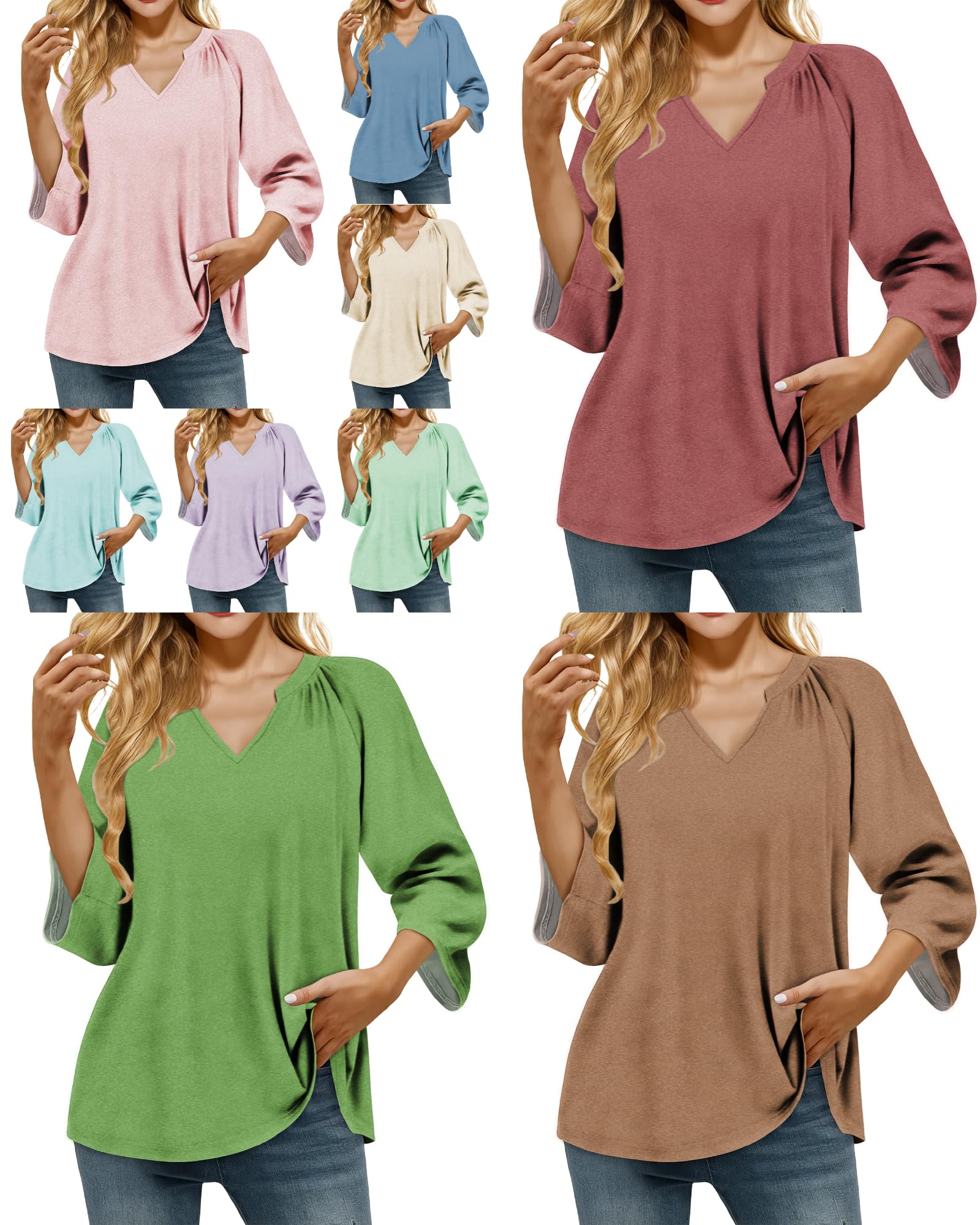 MARSVOVO Casual Tunic Tops for Women Loose Dressy 3/4 Sleeve V Neck Boho Shirts Travel Office Summer Top