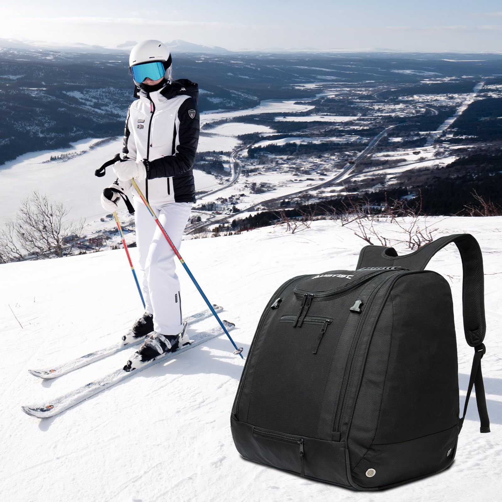 AUMTISC Mochila Acolchada para Botas de esquí y Casco para Viajes aéreos, Equipo de esquí, Gafas, Guantes, esquís y Snowboard