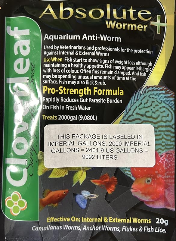 Absolute Wormer + Aquarium Water Treatment (20 g) Treats 2400 US Gallons