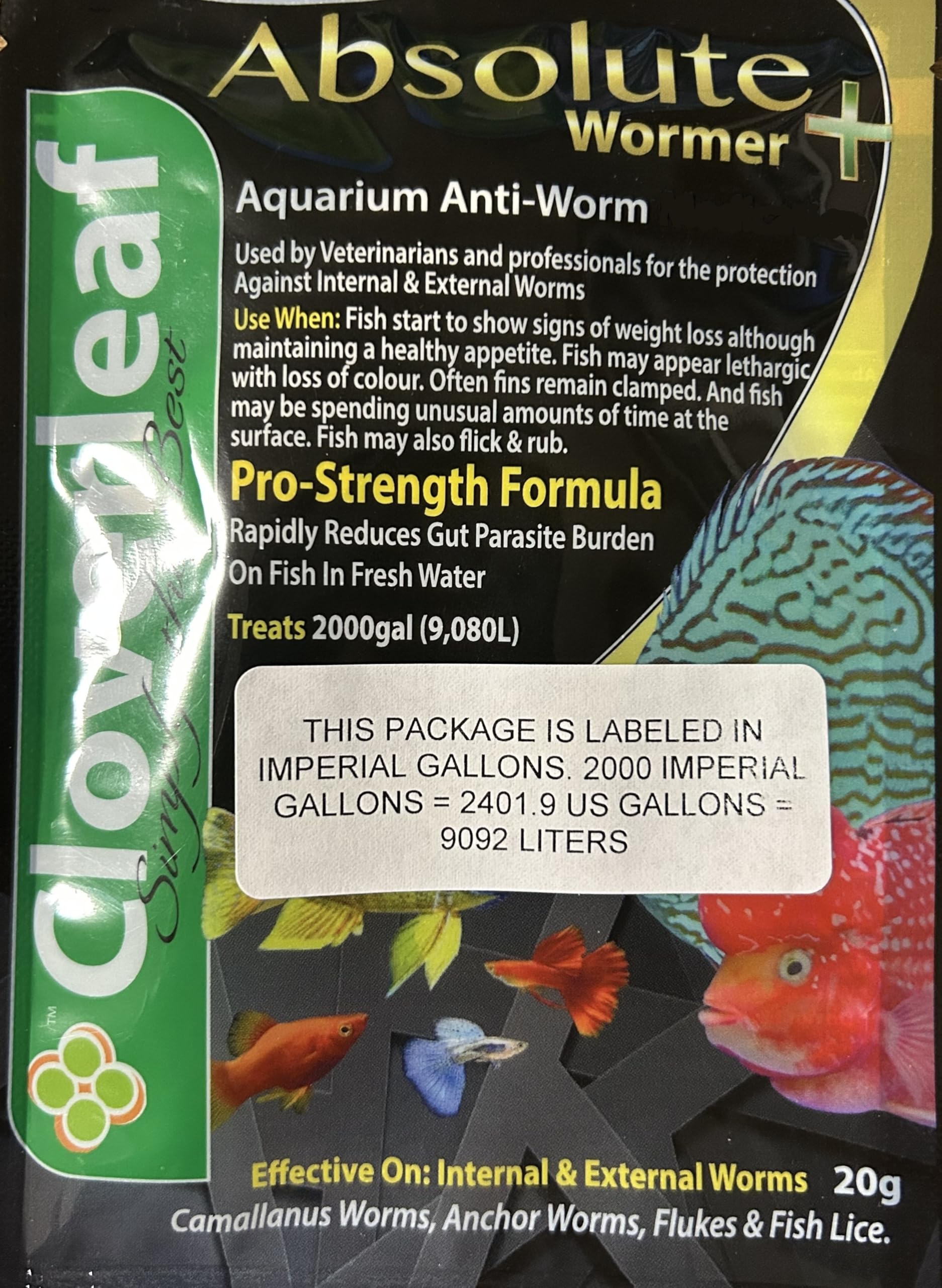 Absolute Wormer + Aquarium Water Treatment (20 g) Treats 2400 US Gallons