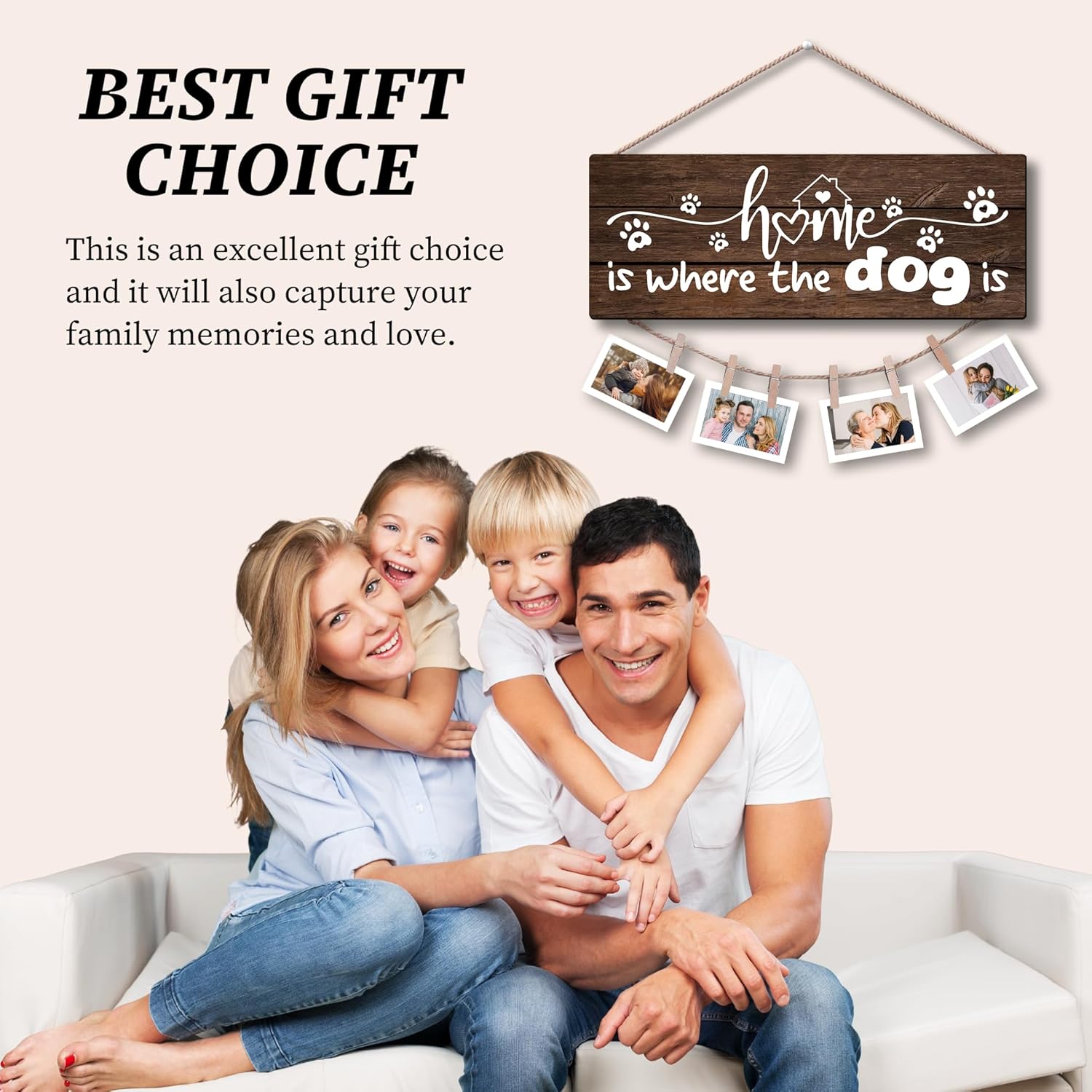 Dog Lover Picture Frame - 'Home is Where the Dog Is' - Rustic Wooden Photo Display for Pet Owners - Funny Gift for Dog Moms & Dads. (009) - Image 2