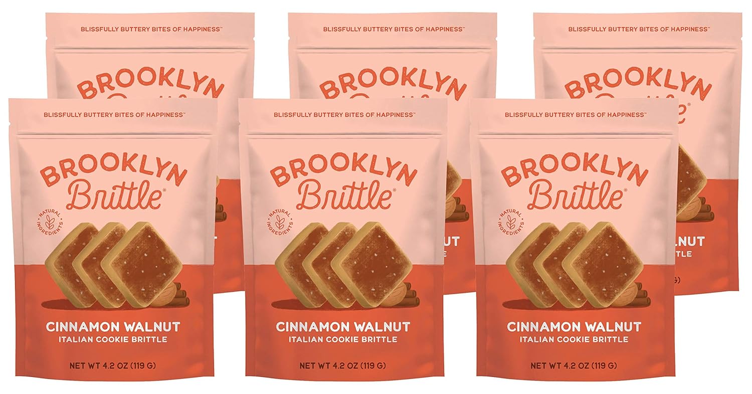 BROOKLYN BRITTLE Cinnamon Walnut Italian Cookie Brittle, 4.2 oz bag, Pack of 6