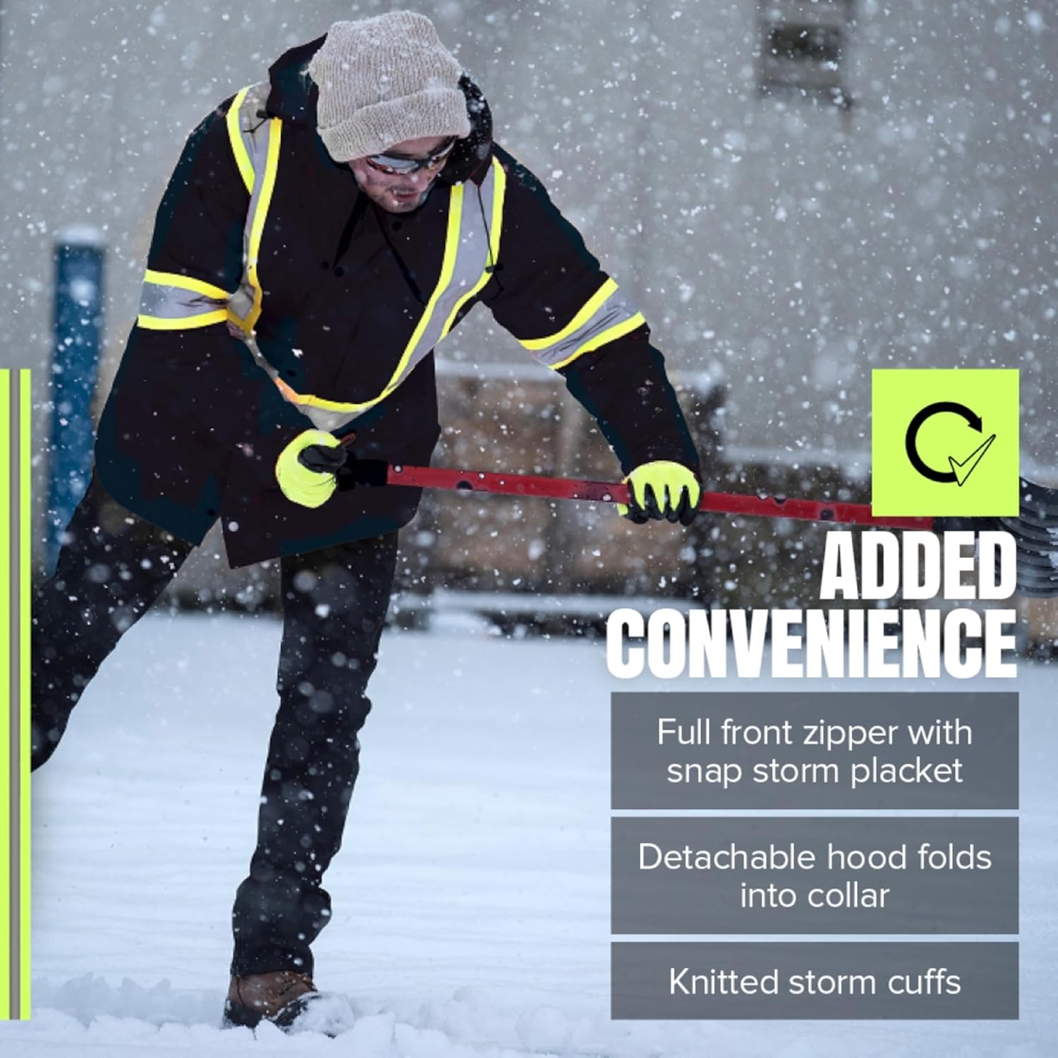 Pioneer Waterproof CSA High-Visibility Winter Safety Parka, 28º C Insulation, Multi-Pockets & Lightweight, Black, S, V1150170-S
