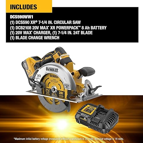 Miniatura 2 de DEWALT Kit de sierra circular inalámbrica sin escobillas de 20 V MAX XR de 7-14 pulgadas con batería y cargador (DCS590WW1)