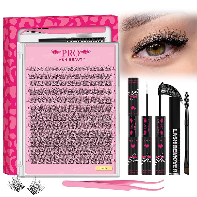 Kit de cílios postiços PRO LASHBEAUTY com clusters, aplicador e removedor Luna, 8-16mix
