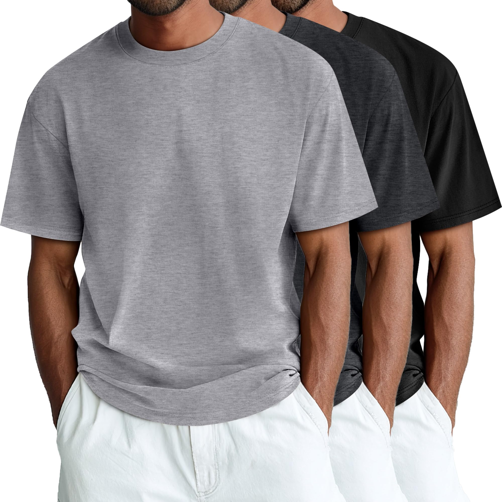 Ficerd 3 Pack Men's Big and Tall Shirts Short Sleeve Cotton Tee Crew Neck Basic Casual Top Loose Fit Summer T Shirts
