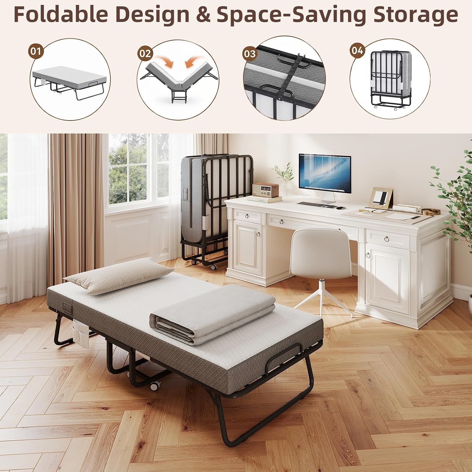 Somdot Adjustable Folding Bed with Mattress, Rollaway Guest Bed for Adults image 5