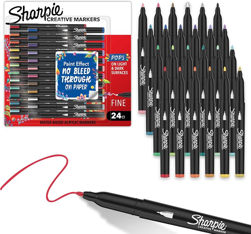 Sharpie Creative Markers Paquete variado, marcadores de pintura acrílica a base de agua, punta fina, surtidos, 24 unidades